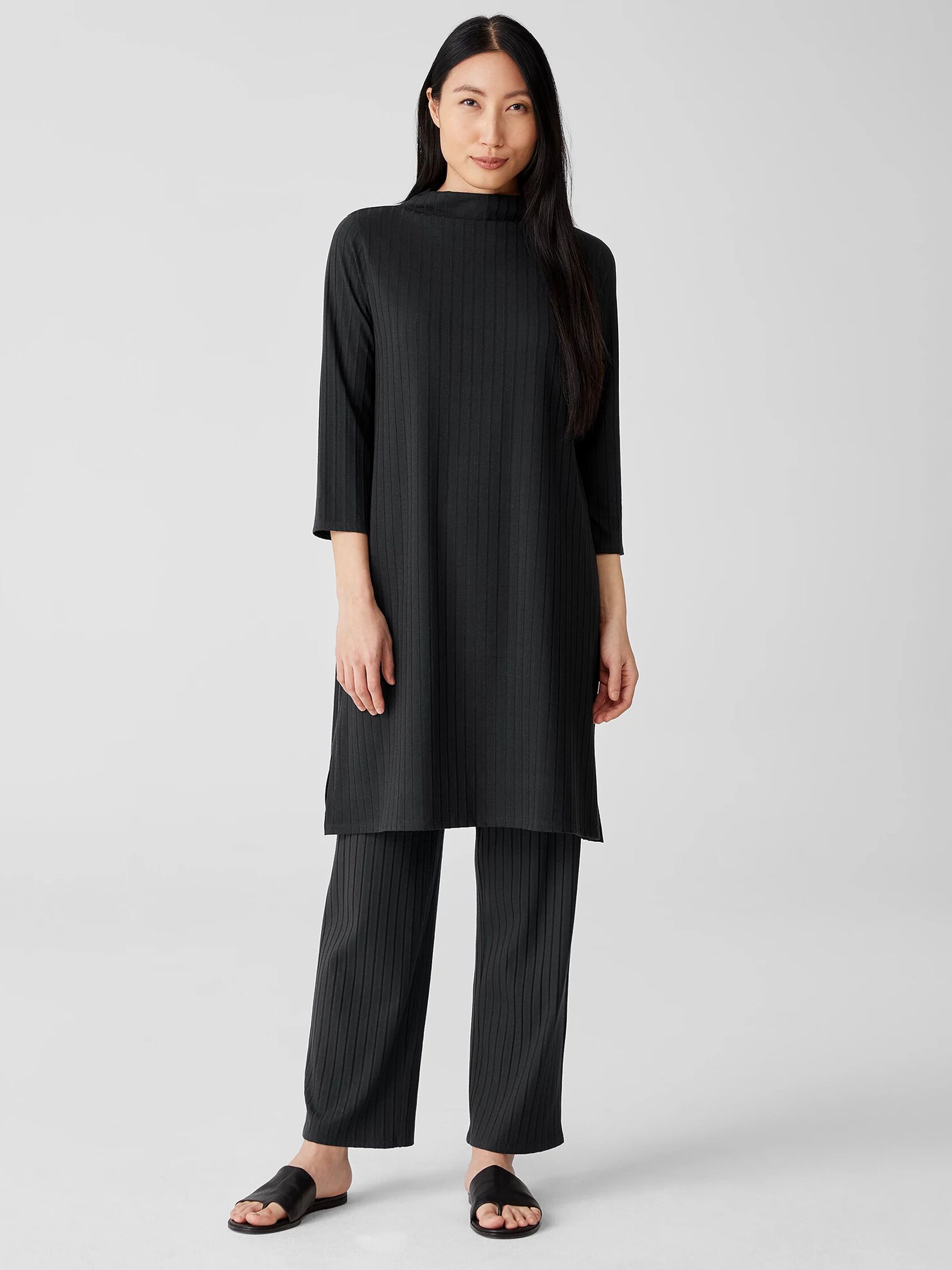 Washable Stretch Rib Funnel Neck Dress