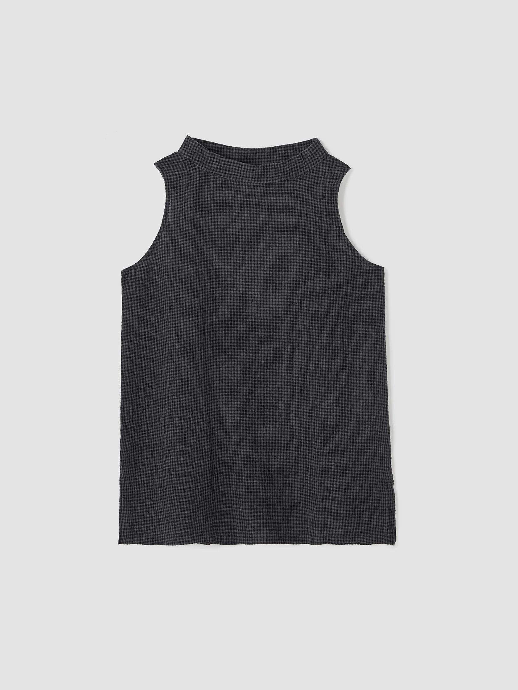 Puckered Organic Linen Mock Neck Top