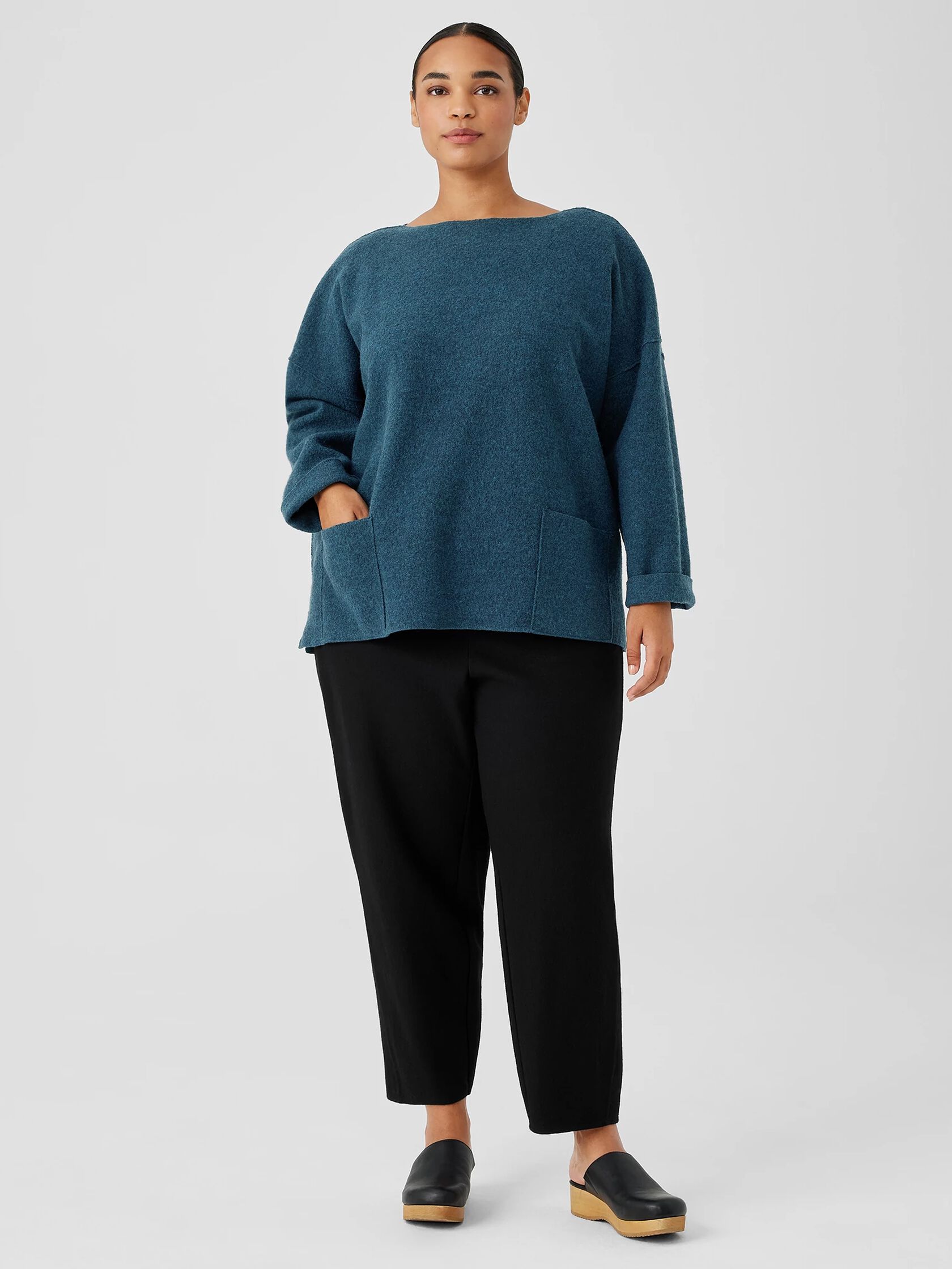 Lightweight Boiled Wool Bateau Neck Top in Regenerative Wool