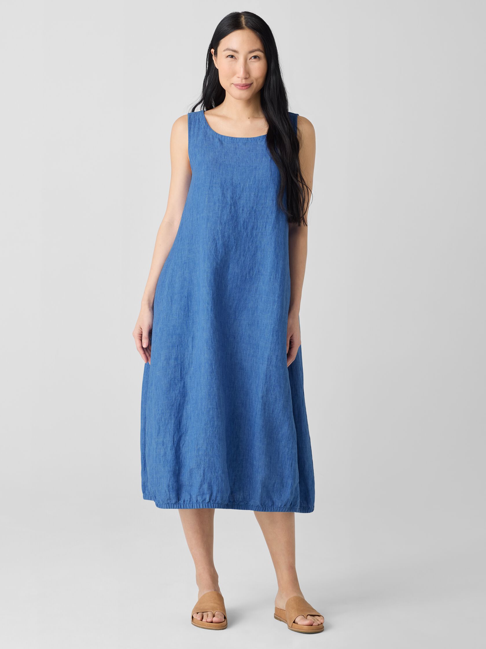 Washed Organic Linen Délavé Lantern Dress