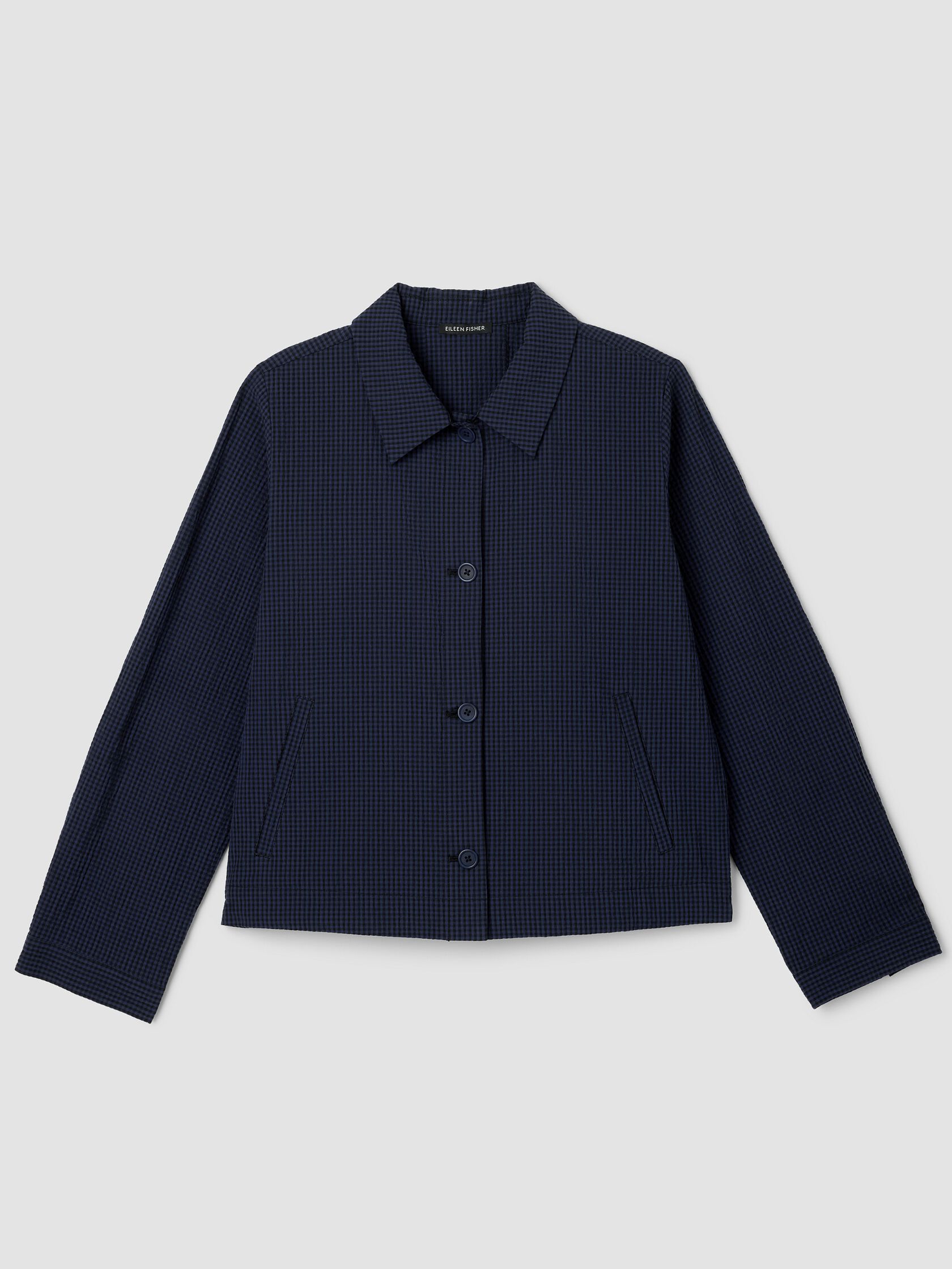 Organic Cotton Pucker Check Classic Collar Jacket