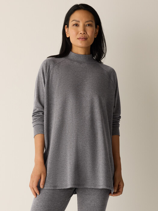 Cozy Brushed Terry Mock Neck Long Top