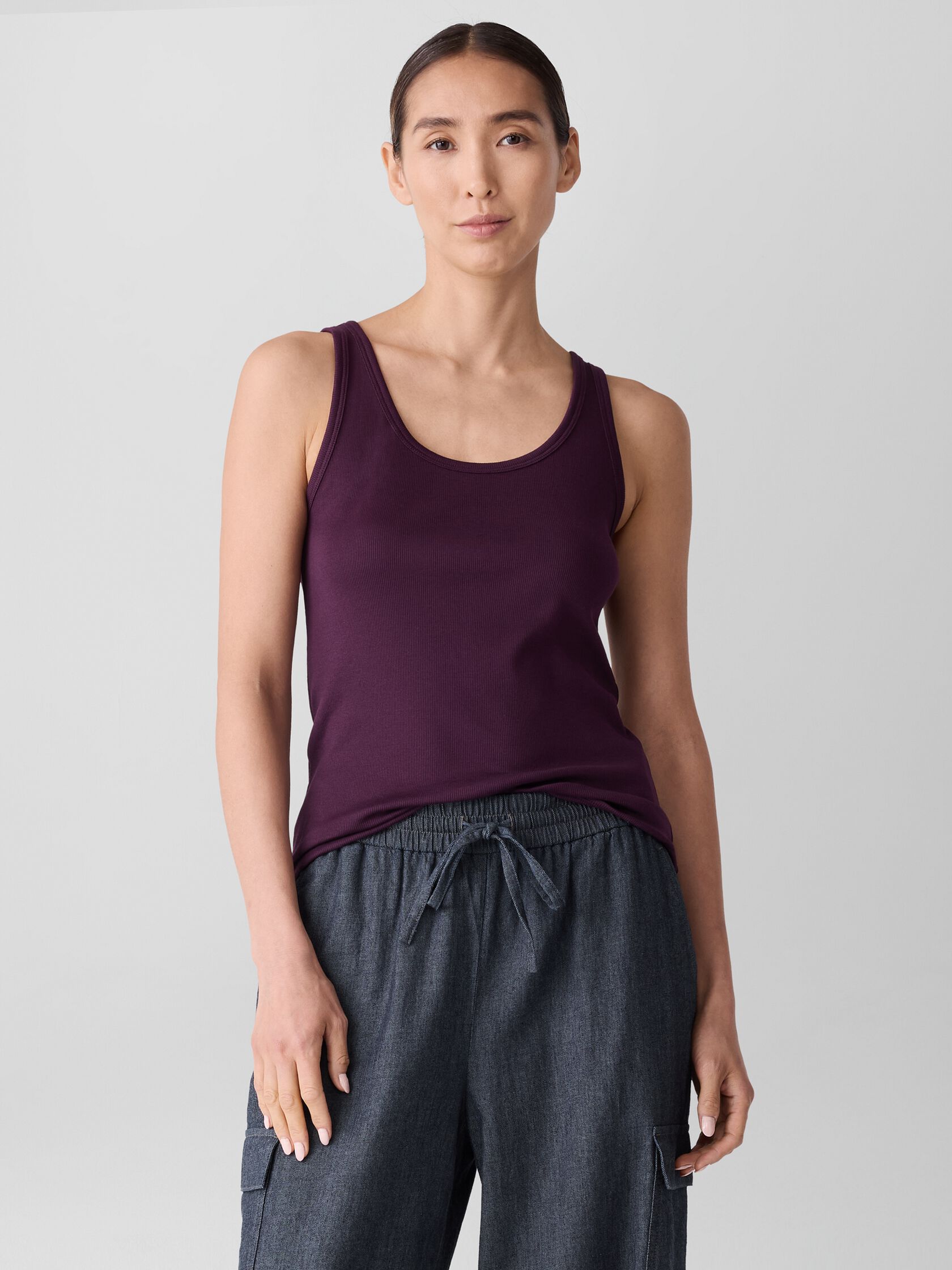 Organic Cotton Stretch Rib Scoop Neck Tank