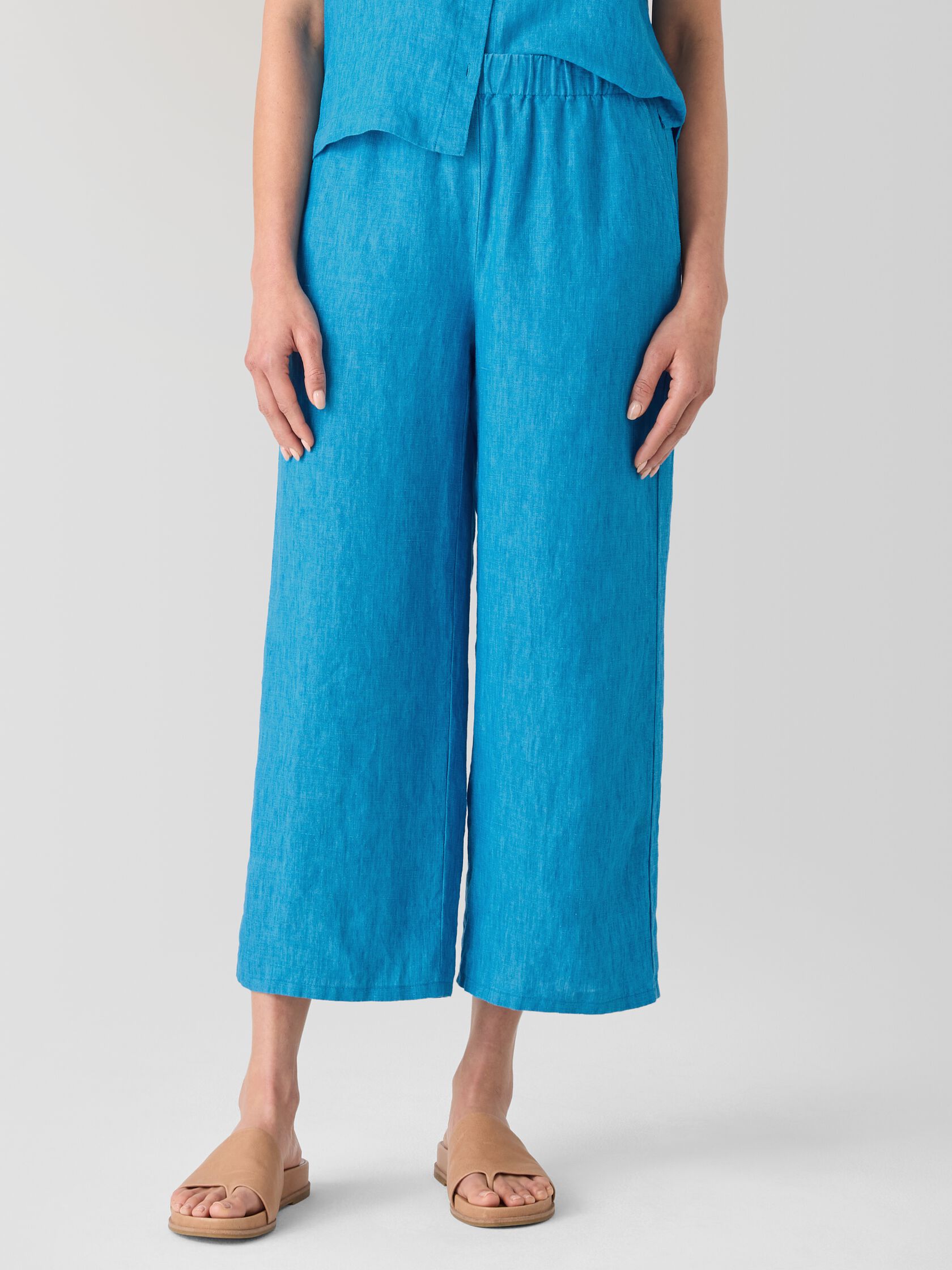 Washed Organic Linen D&eacute;lav&eacute; Wide-Leg Pant