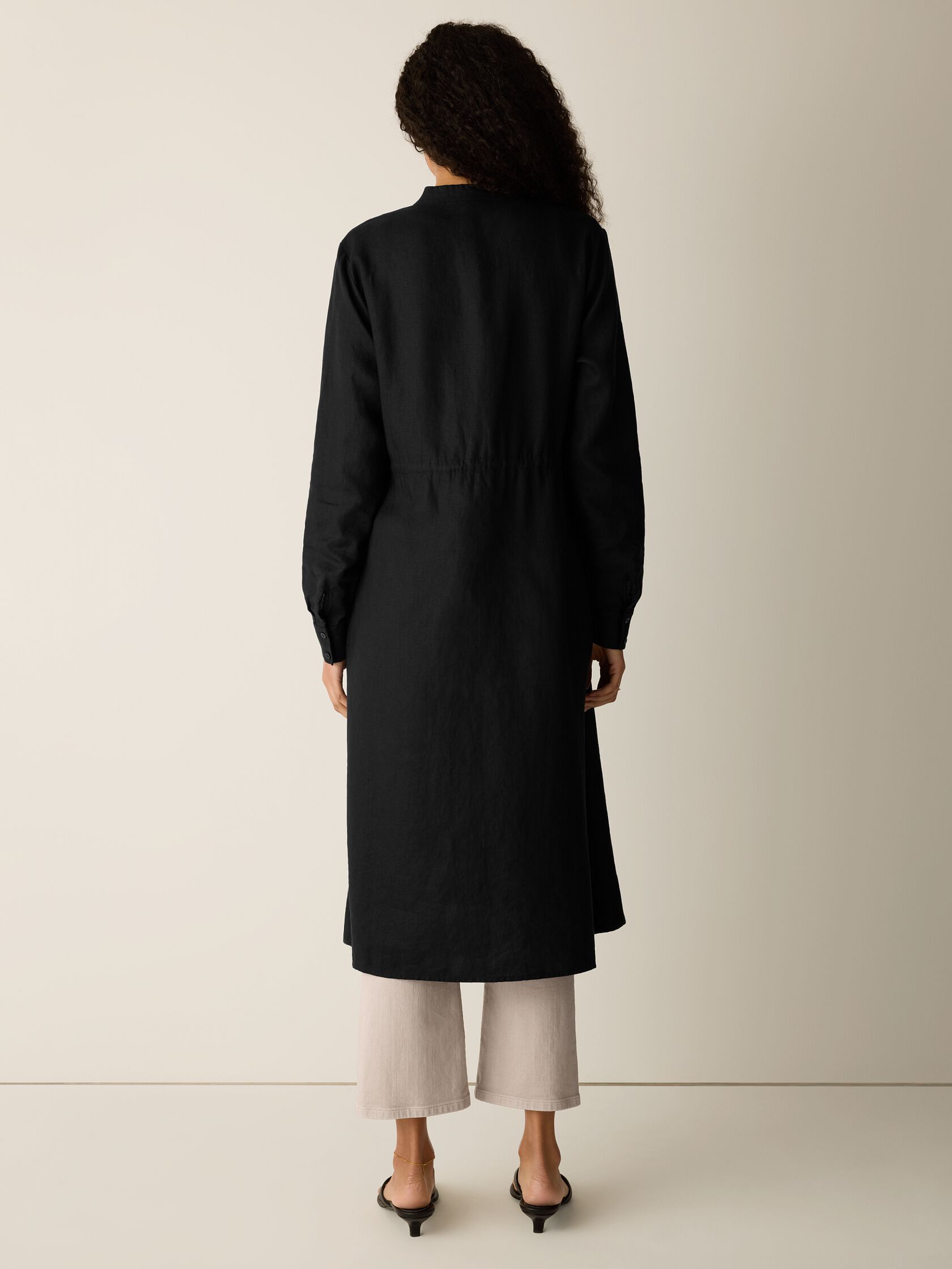 Organic Linen Band Collar Shirtdress