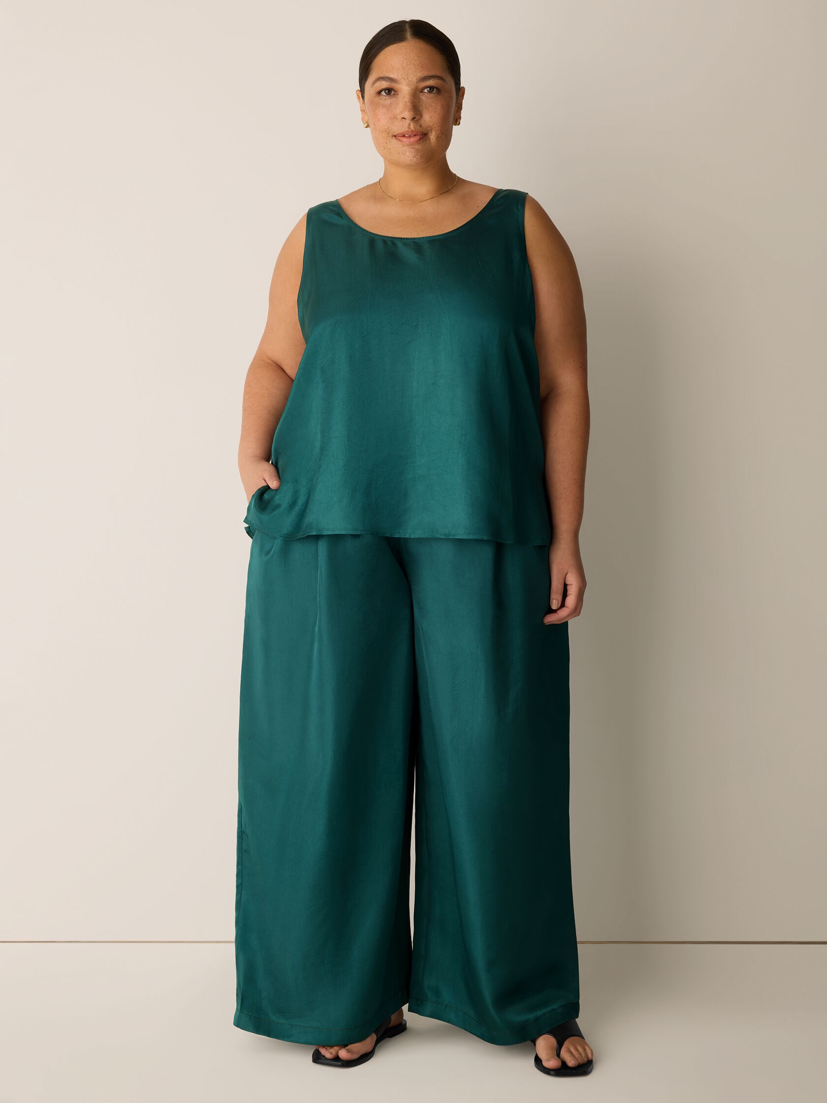 Lightweight Satin Shimmer Scoop Neck Tank