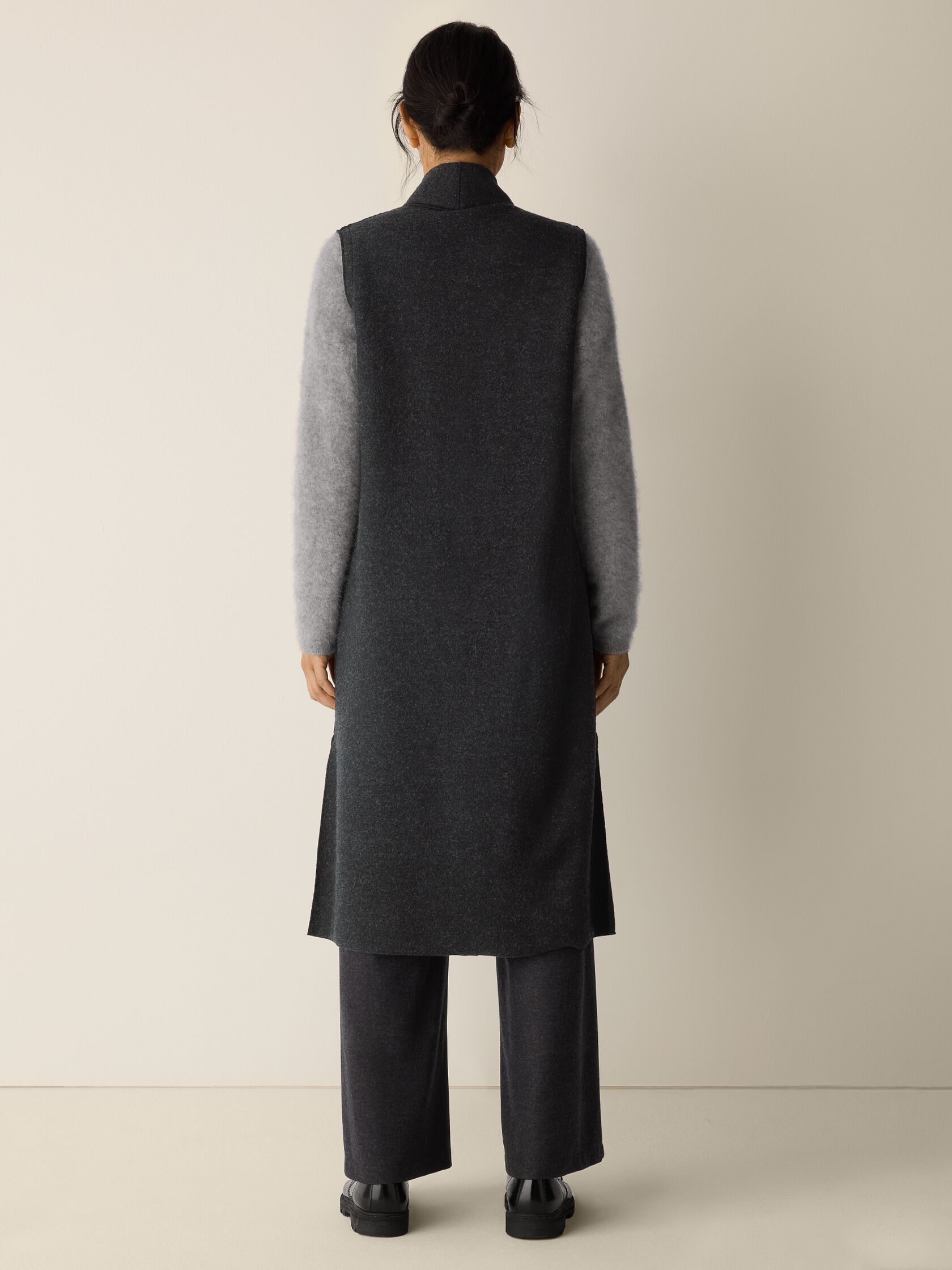 Lightweight Boiled Wool Shawl Collar Vest in Regenerative Wool