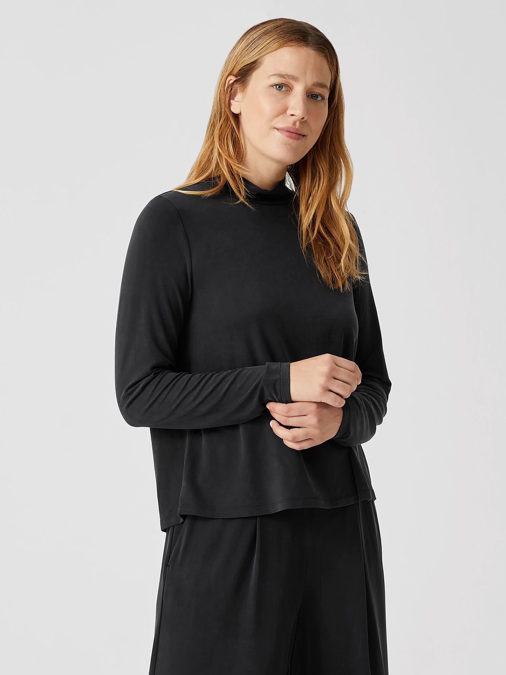 Sandwashed Cupro Knit Mock Neck Top