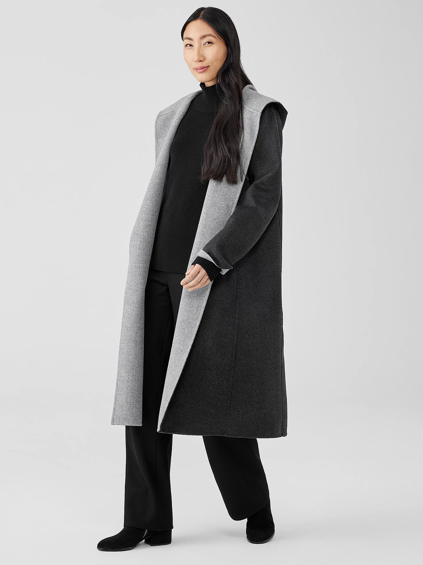 Doubleface Wool Cashmere Hooded Coat | EILEEN FISHER