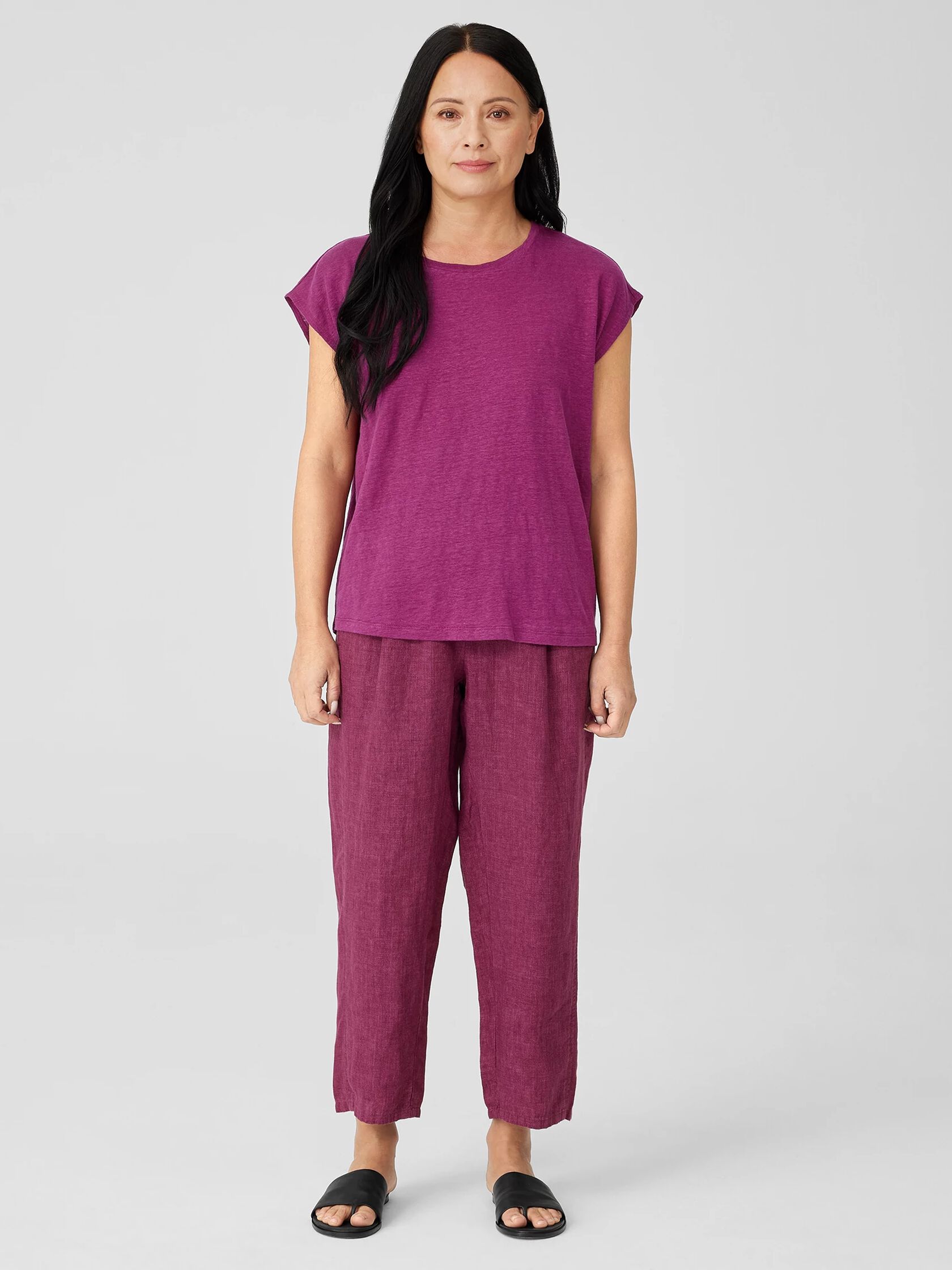 Organic Linen Jersey Shirred-Back Top