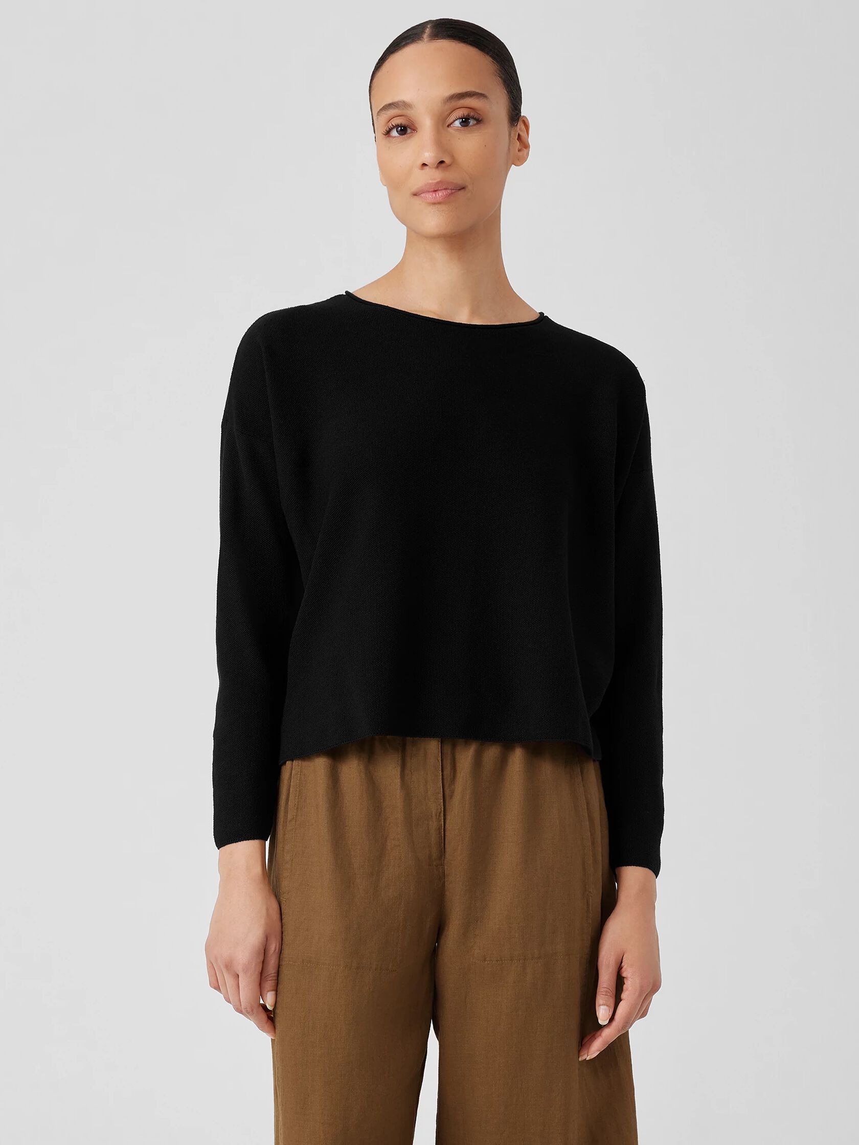 Organic Linen Cotton Jewel Neck Box-Top
