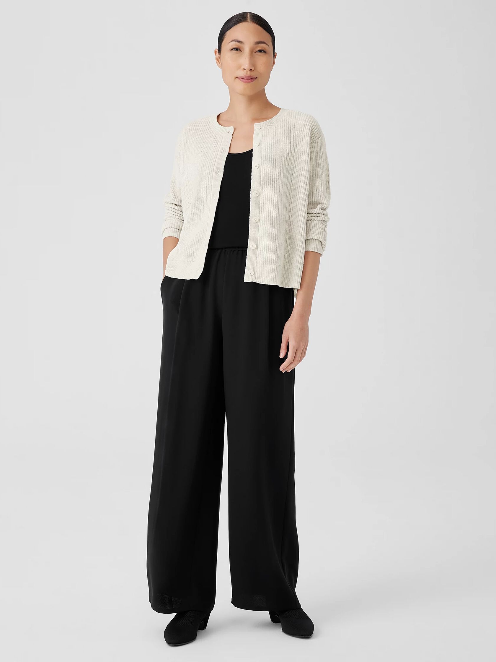 Organic Cotton Chenille Crew Neck Cardigan