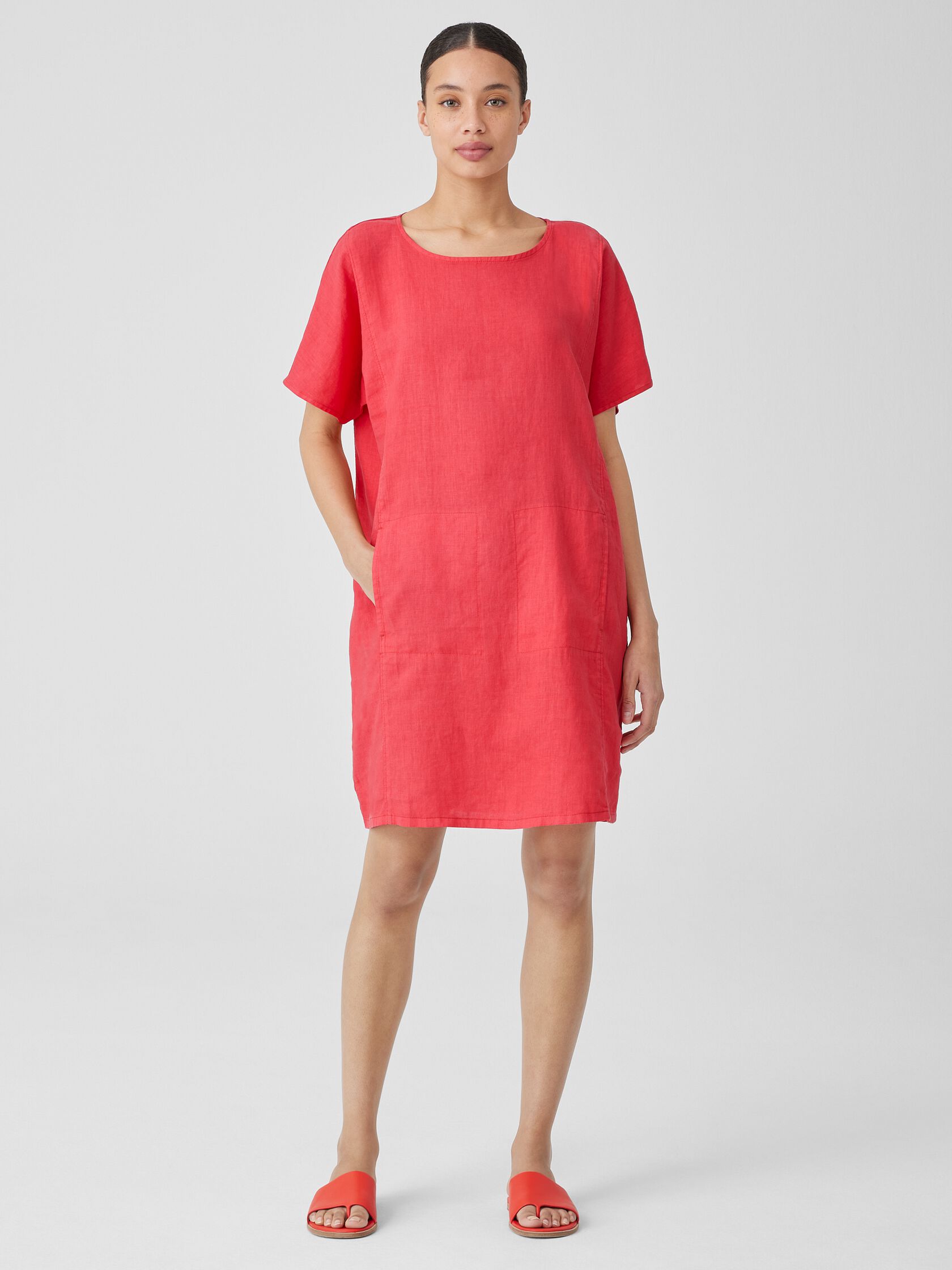 Garment-Dyed Organic Linen Ballet Neck Dress