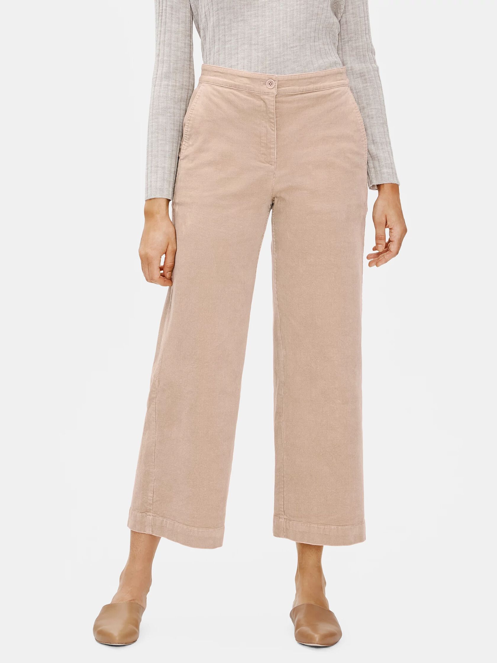 Cotton Corduroy Wide-Leg Ankle Pant