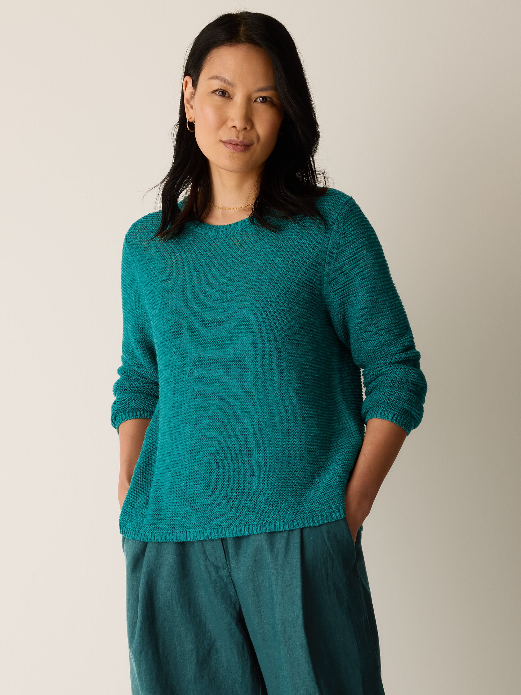 Organic Linen Cotton Slub Crew Neck Top