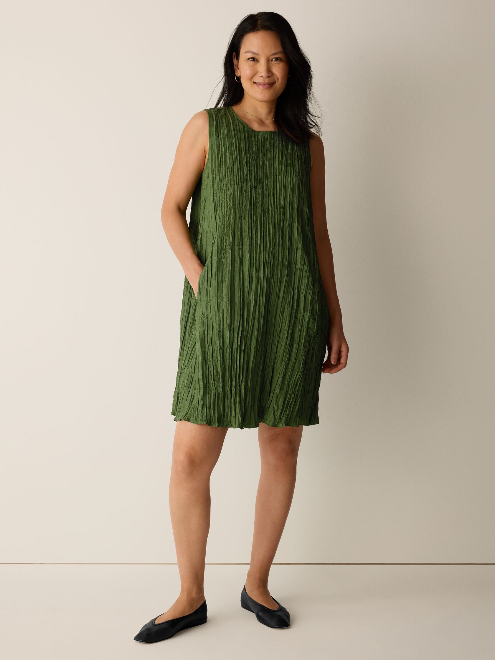 Crushed Silk Round Neck Dress
