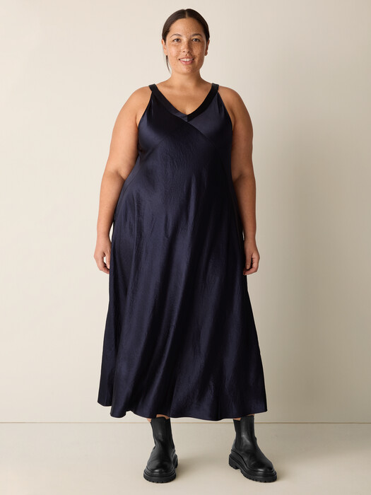 Textured Satin V-Neck Dress