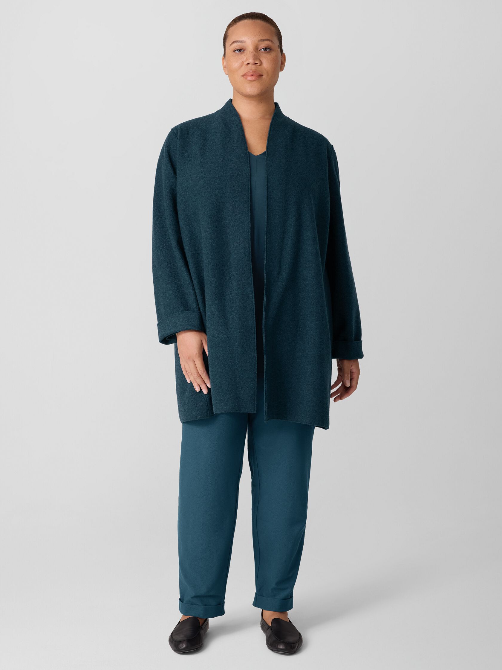 Lightweight Boiled Wool High Collar Jacket in Regenerative Wool