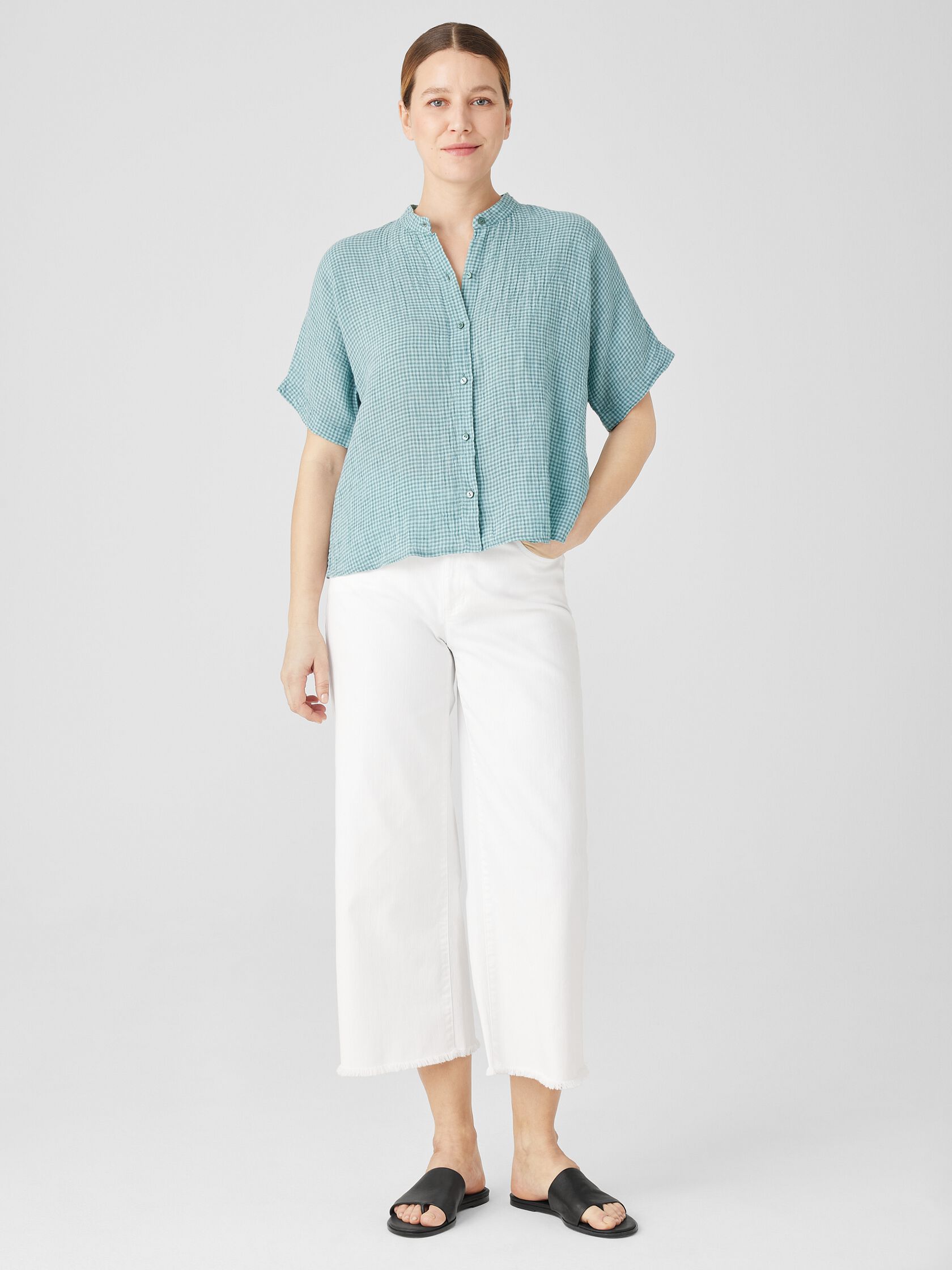 Puckered Organic Linen Short-Sleeve Shirt