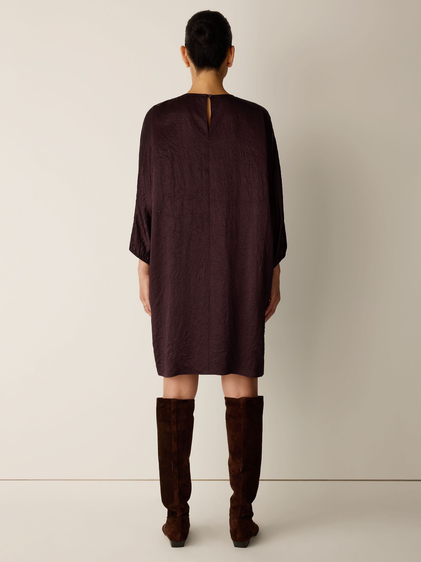 Textured Satin Round Neck Dolman-Sleeve Dress