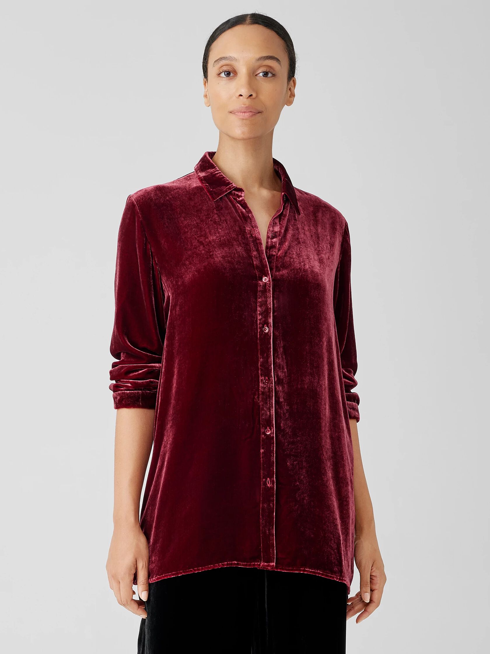 Velvet Classic Collar Long Shirt