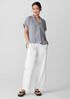 Puckered Organic Linen Stripe Notch Collar Top