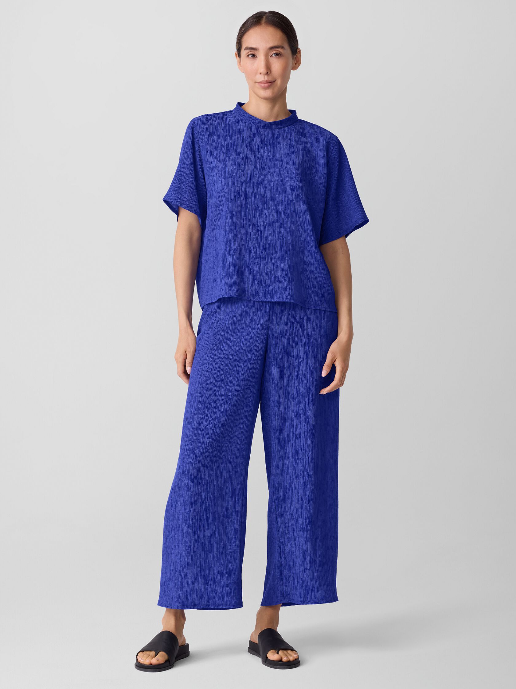 Woven Plissé Wide-Leg Pant