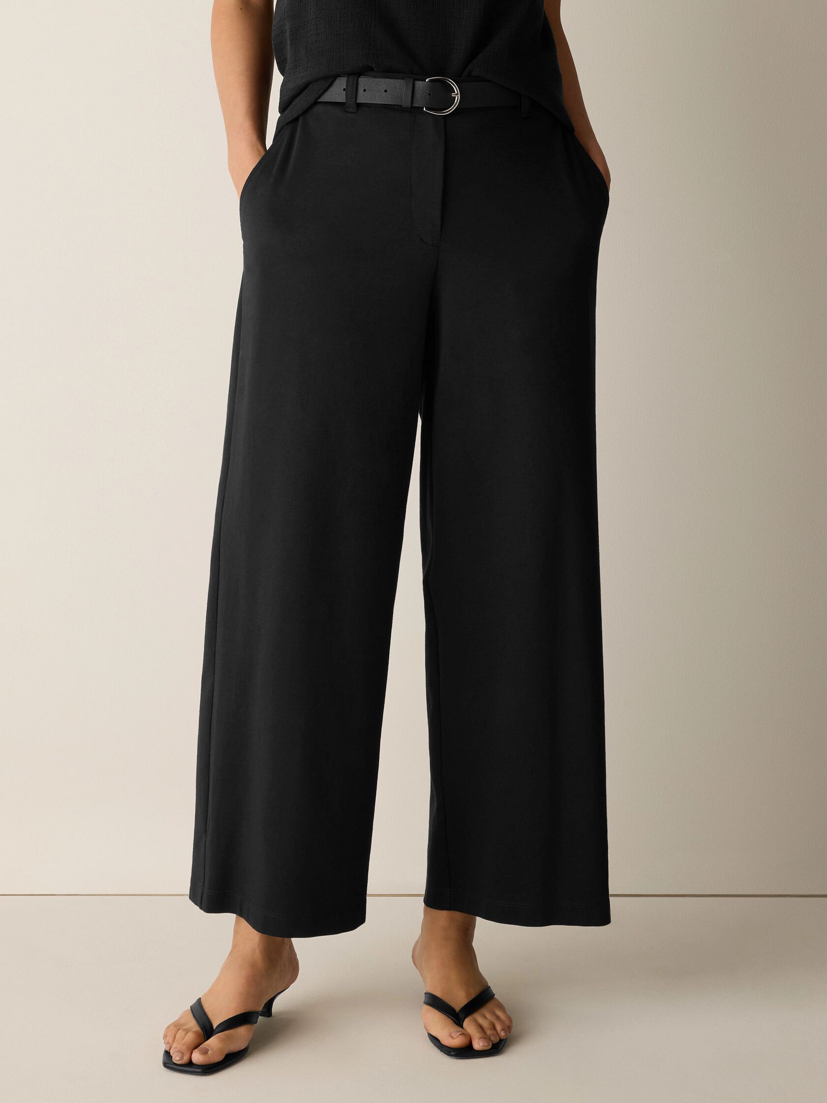 Cotton Blend Ponte Wide-Leg Trouser
