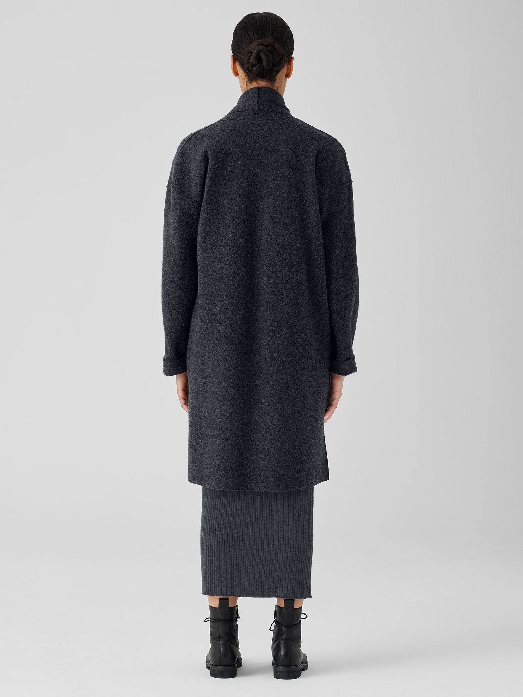 Lightweight Boiled Wool High Collar Coat in Regenerative Wool