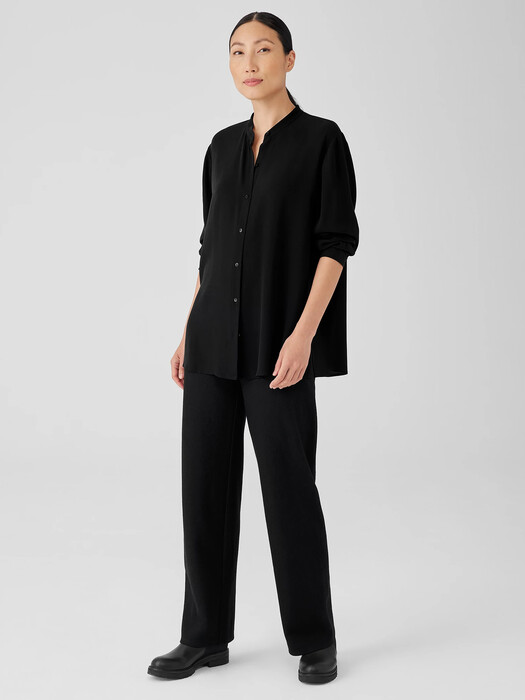 Silk Georgette Crepe Mandarin Collar Shirt