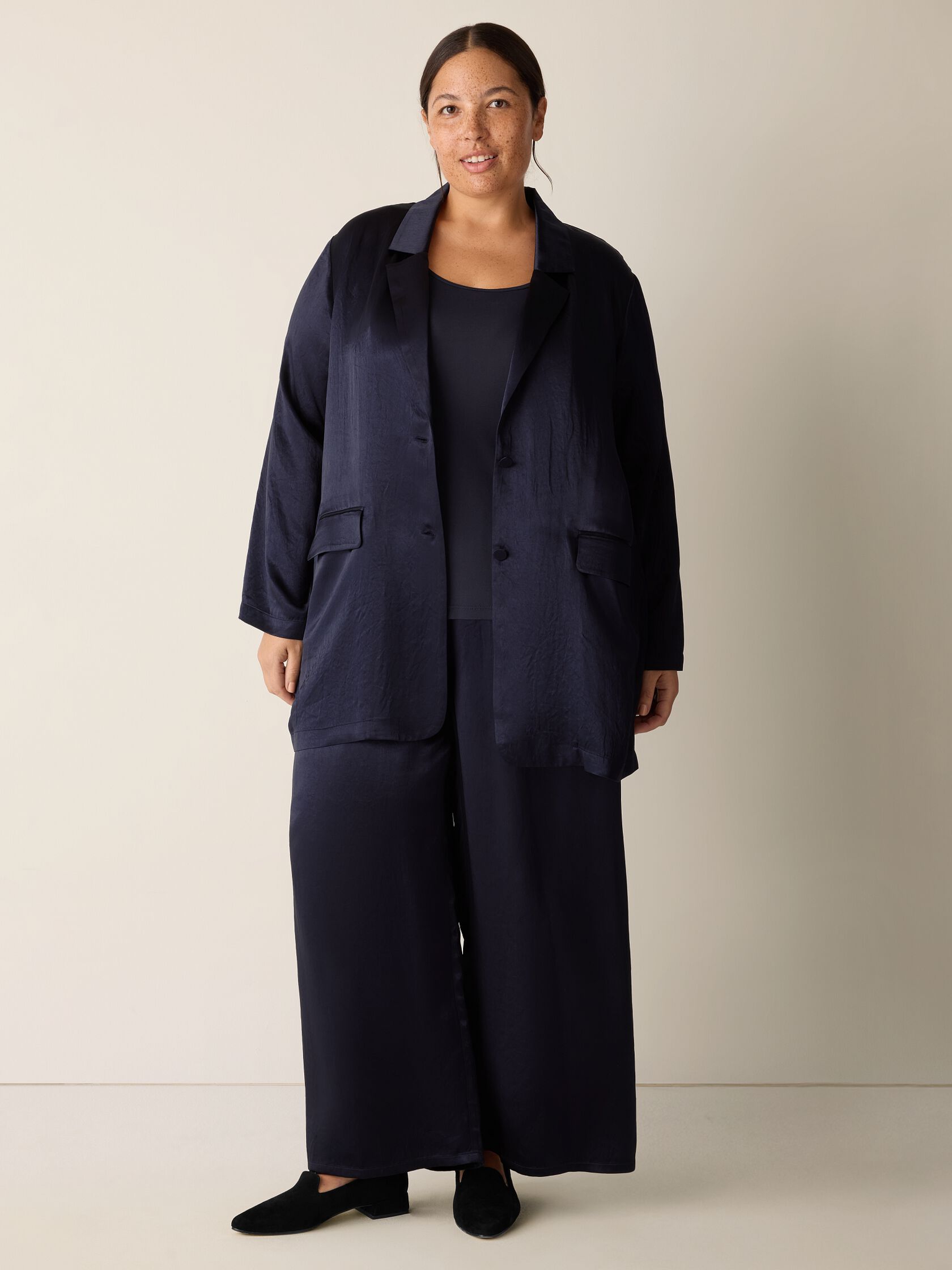 Textured Satin Long Blazer