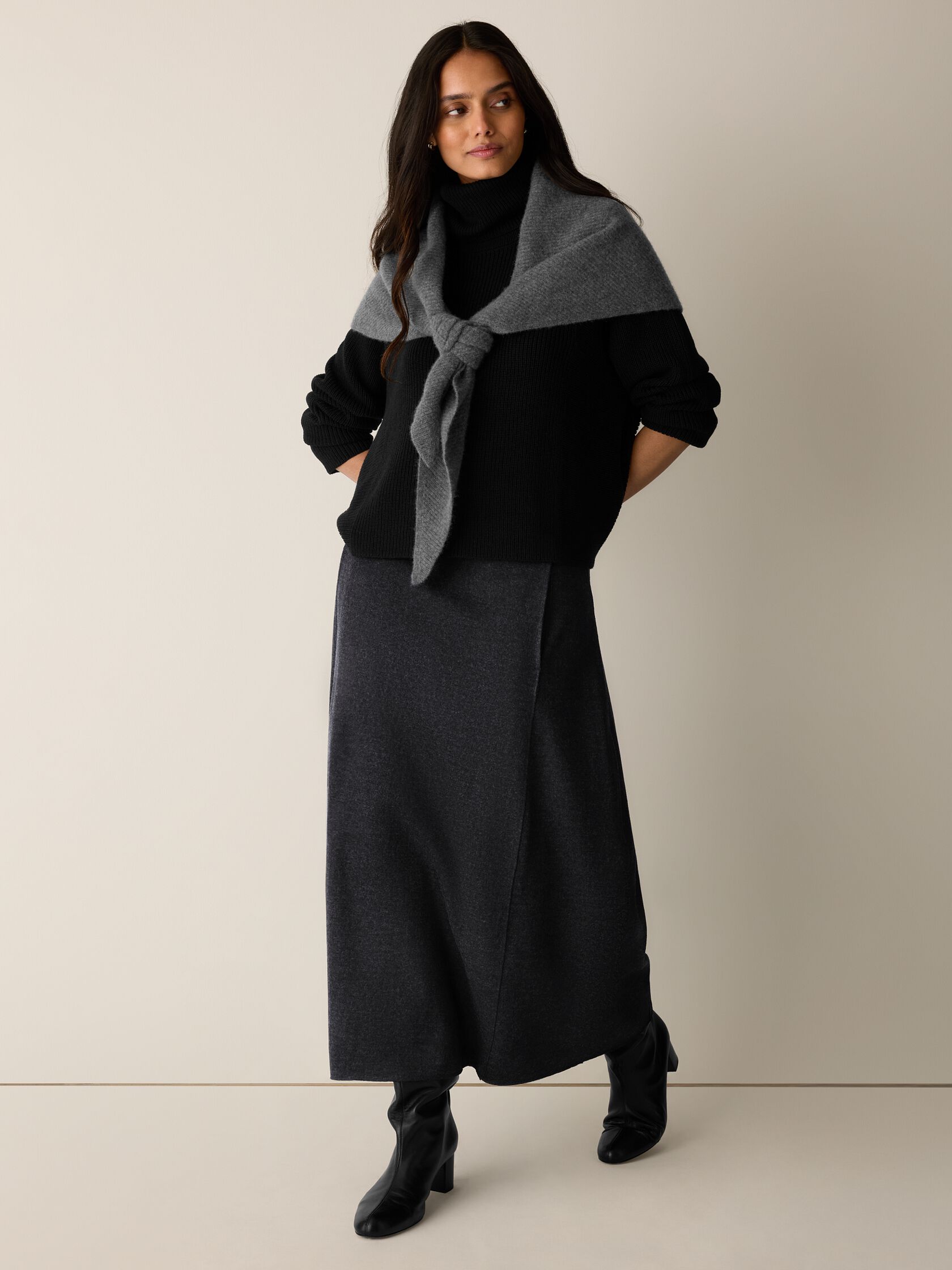 M&eacute;lange Felted Wool Jersey Lantern Skirt in&nbsp;Regenerative Wool