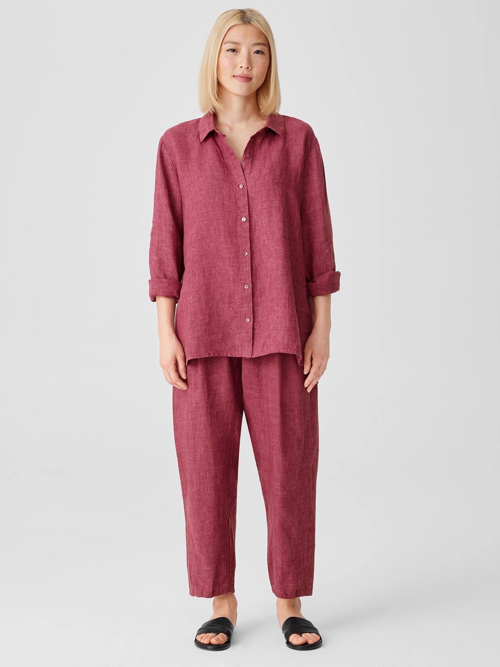 Washed Organic Linen Delave Classic Collar Shirt