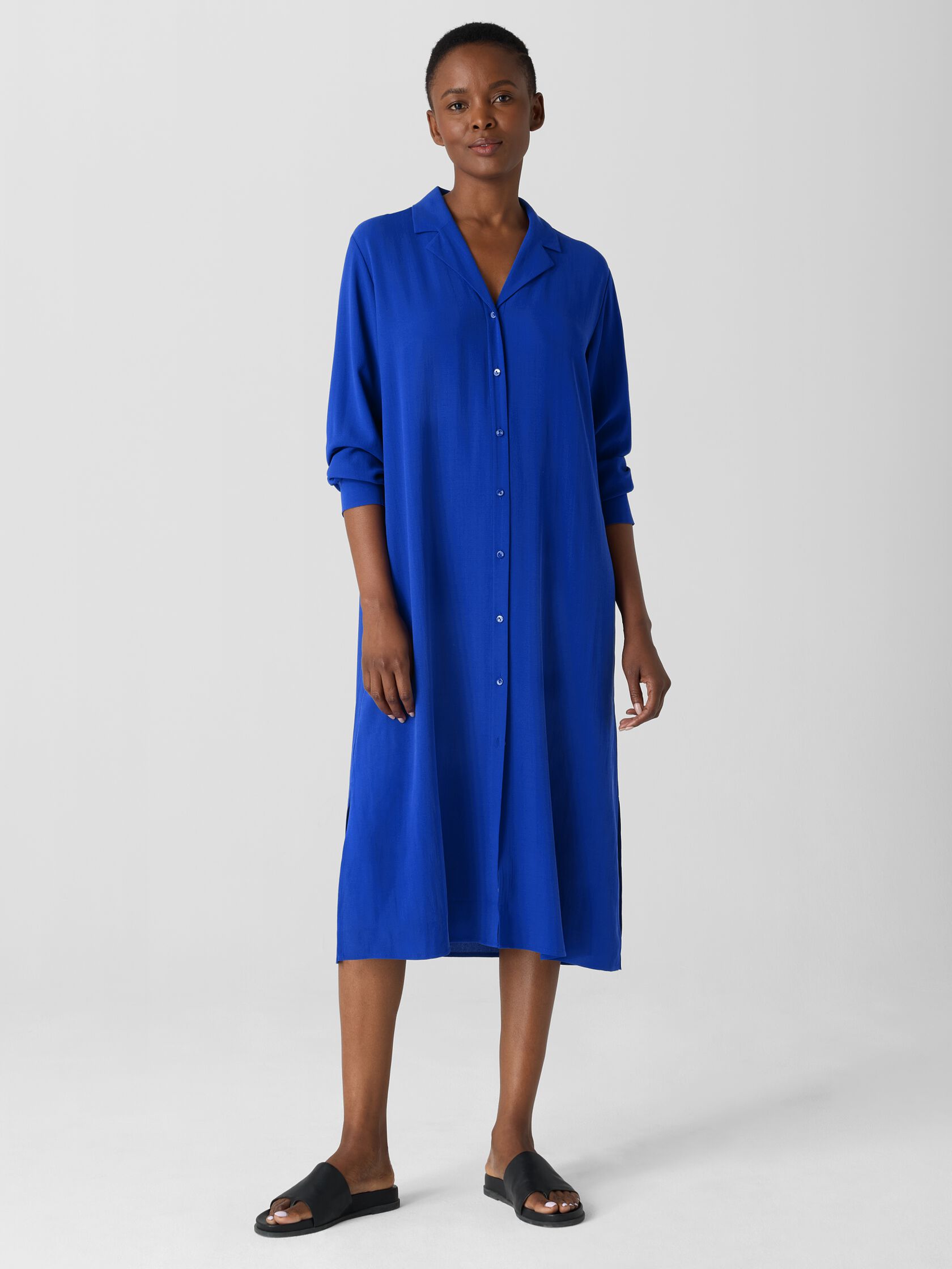 Silk Georgette Crepe Notch Collar Shirtdress