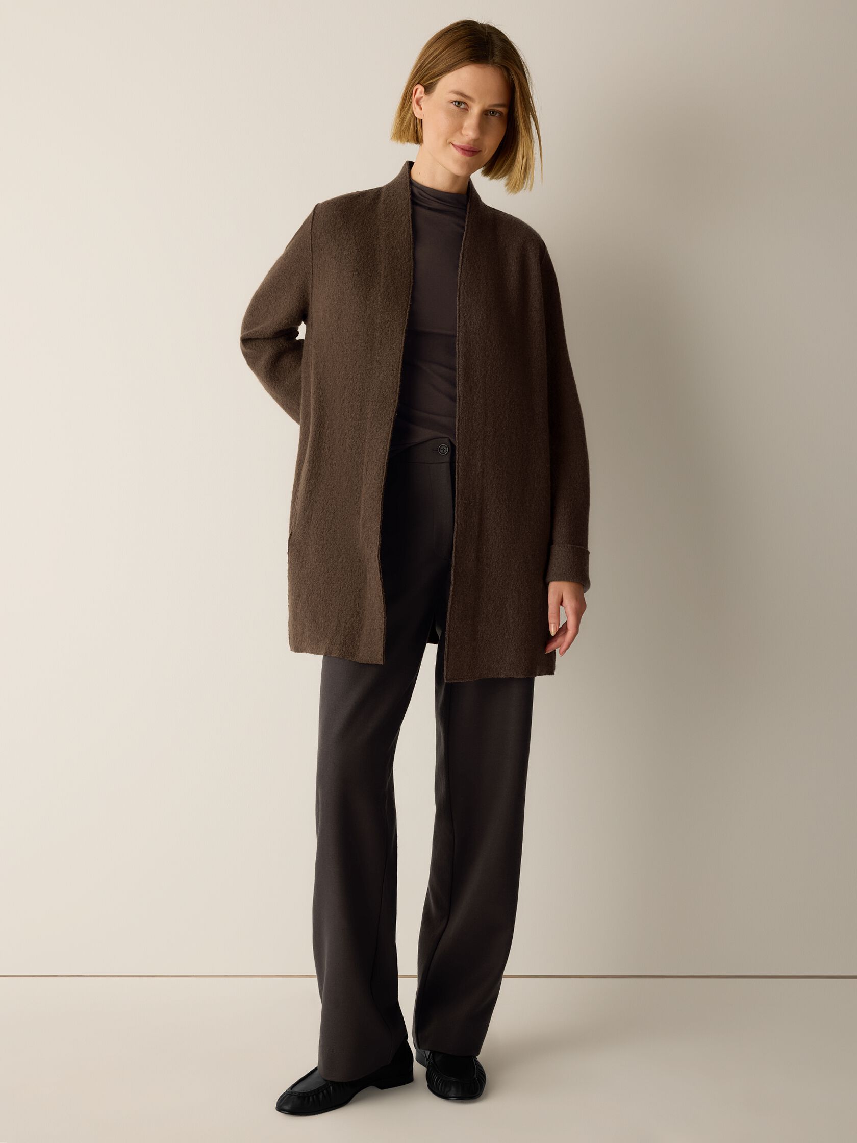Lightweight Boiled Wool High Collar Jacket in Regenerative Wool