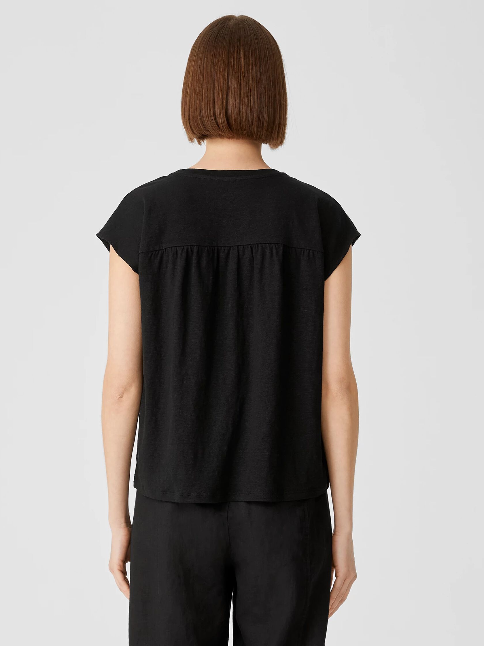 Organic Linen Jersey Shirred-Back Top