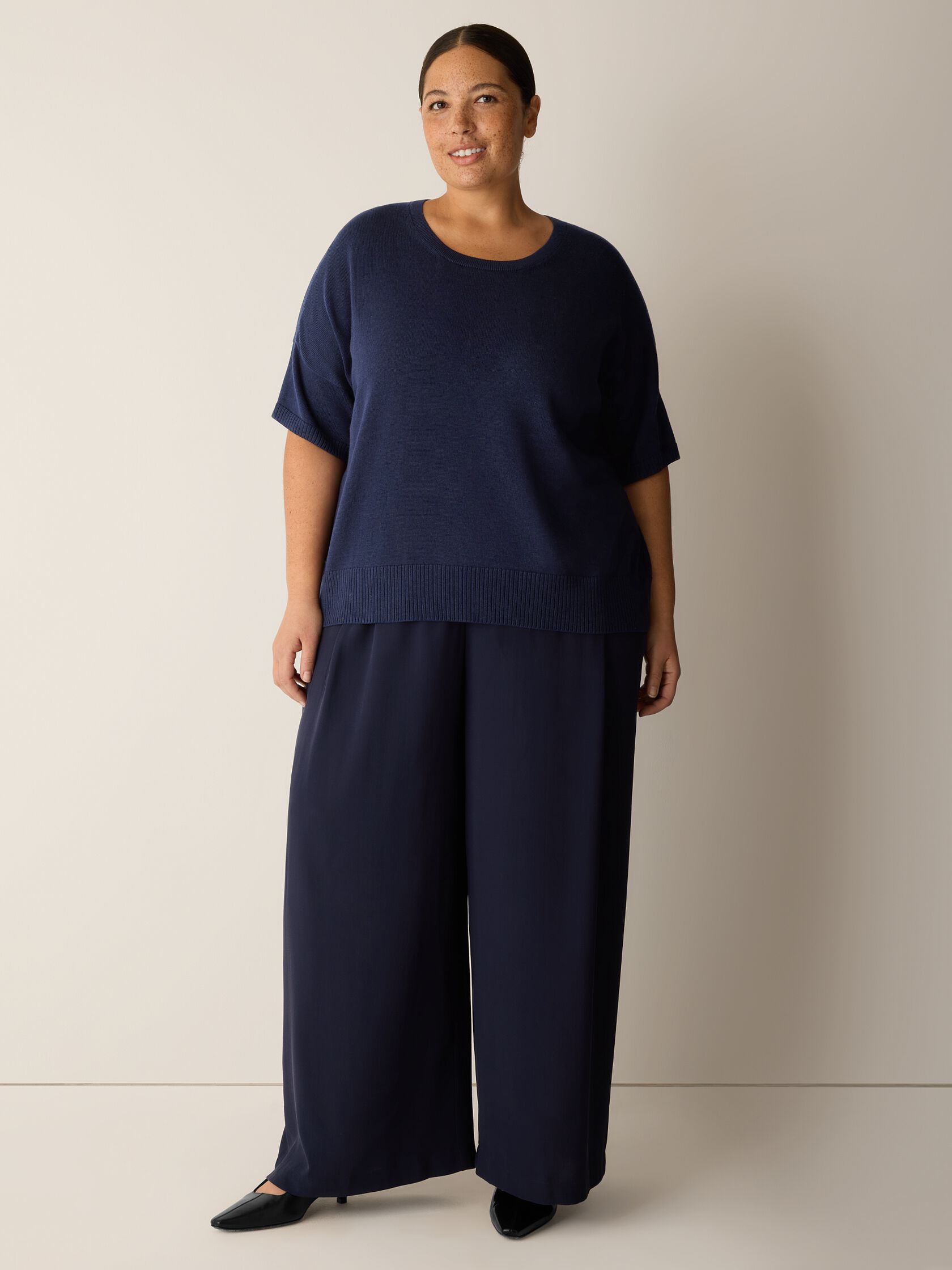 Peruvian Cotton Blend Elbow-Sleeve Top