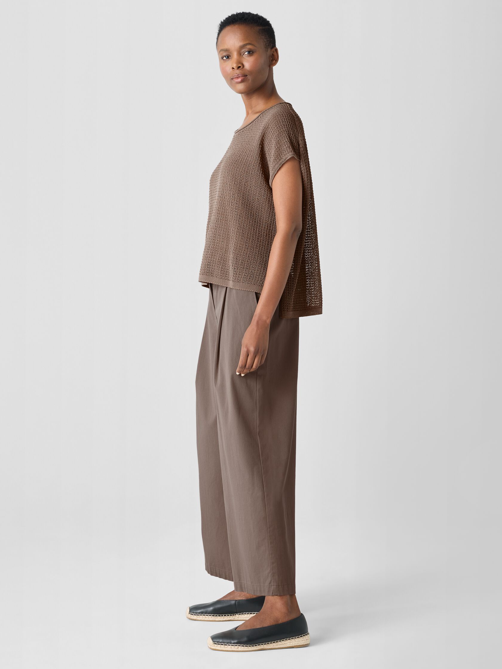 Organic Cotton Cord Sheen Jewel Neck Top