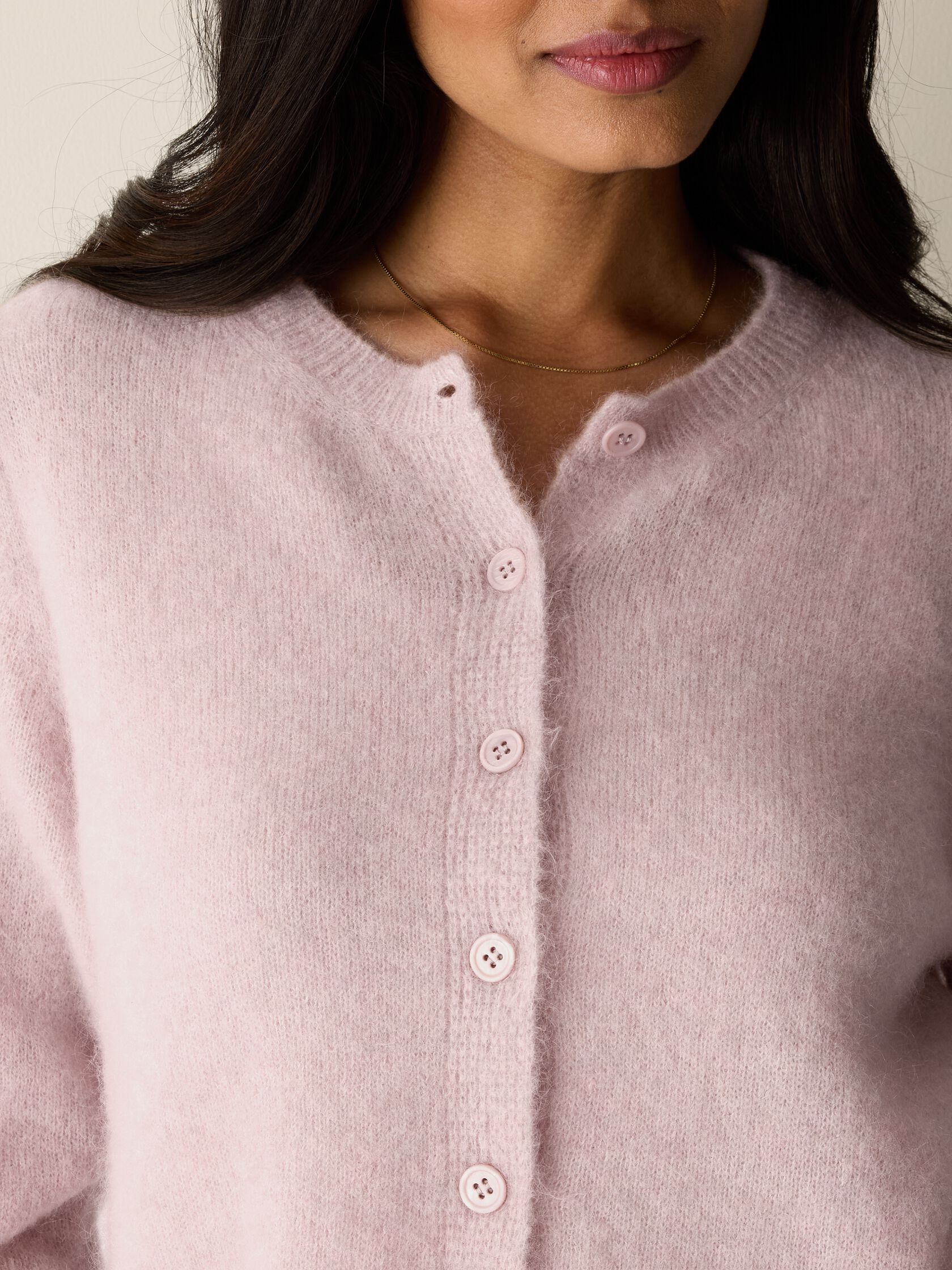 Mohair Plush M&eacute;lange Crew Neck Cardigan
