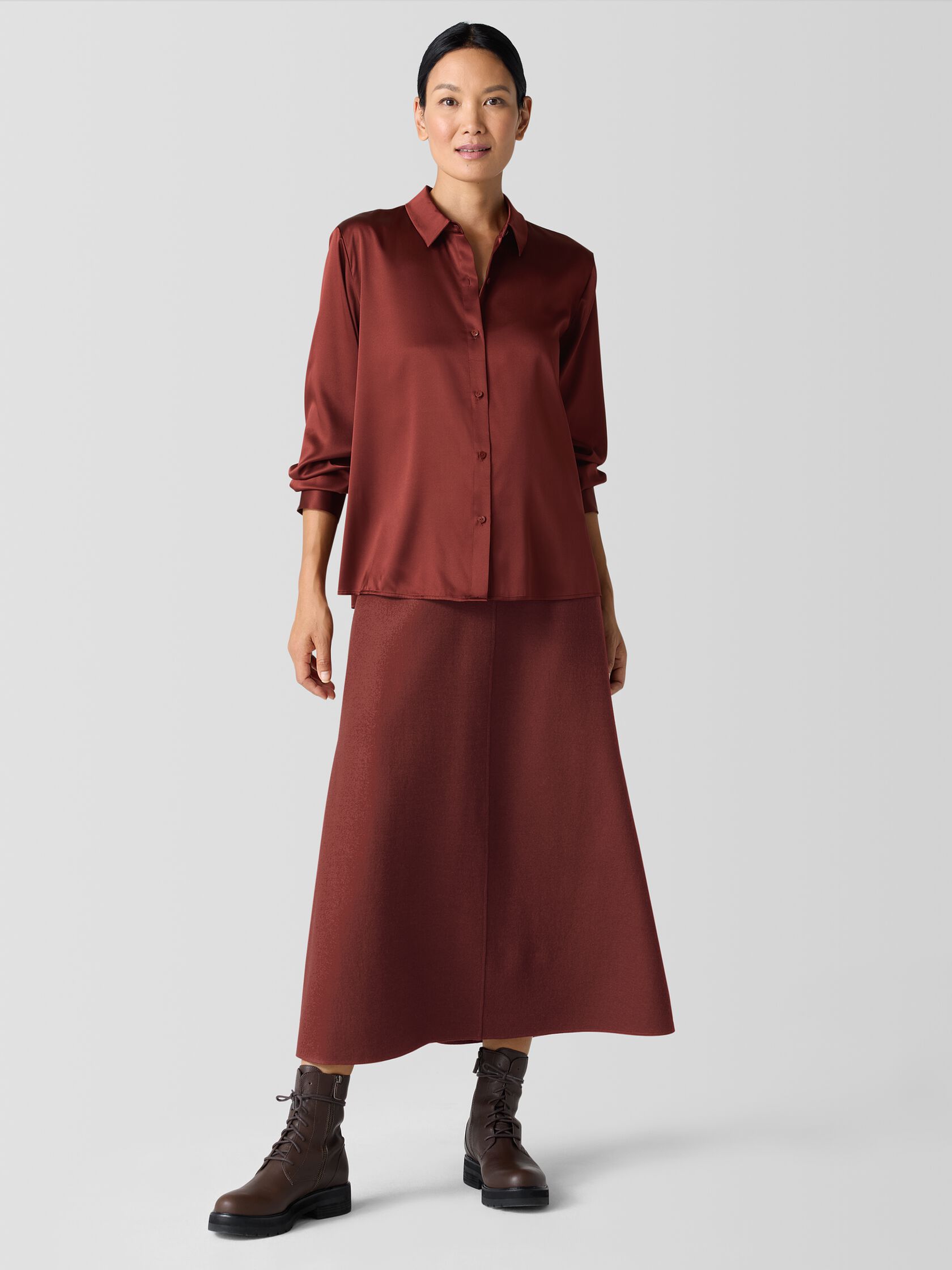 Stretch Silk Charmeuse Classic Collar Shirt