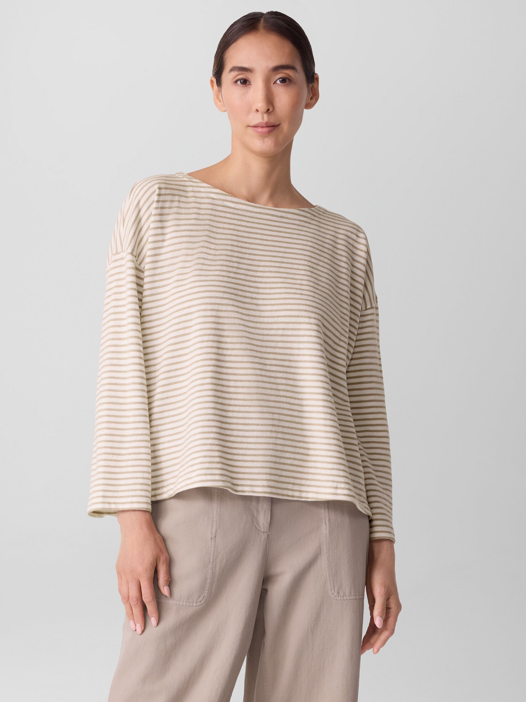 Striped Organic Cotton Slub Bateau Neck Top