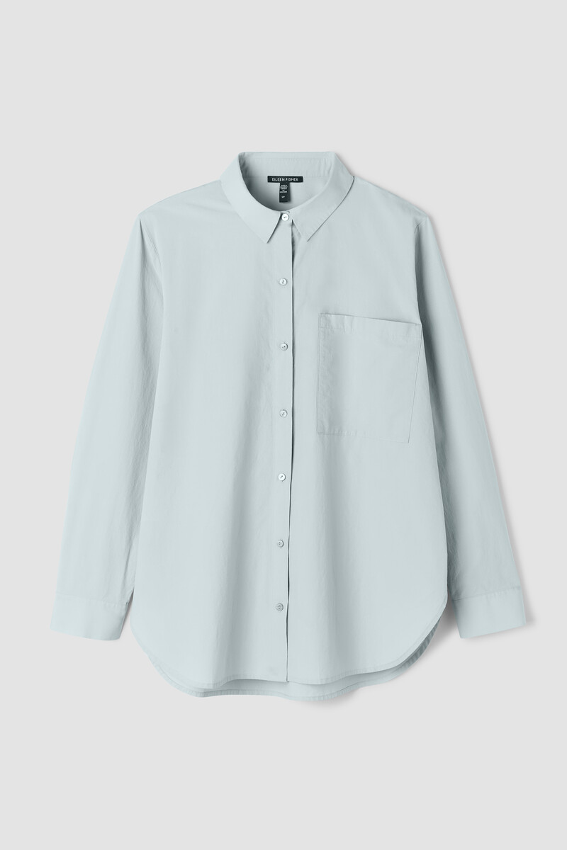 Washed Organic Cotton Poplin Classic Collar Long Shirt Washed Organic Cotton Poplin Classic Collar Long Shirt