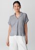 Puckered Organic Linen Stripe Notch Collar Top