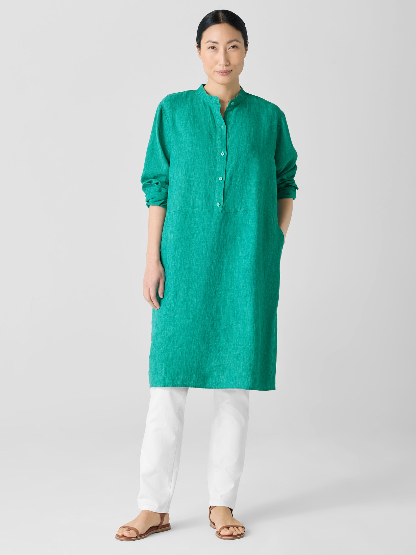 Washed Organic Linen D&eacute;lav&eacute; Shirtdress