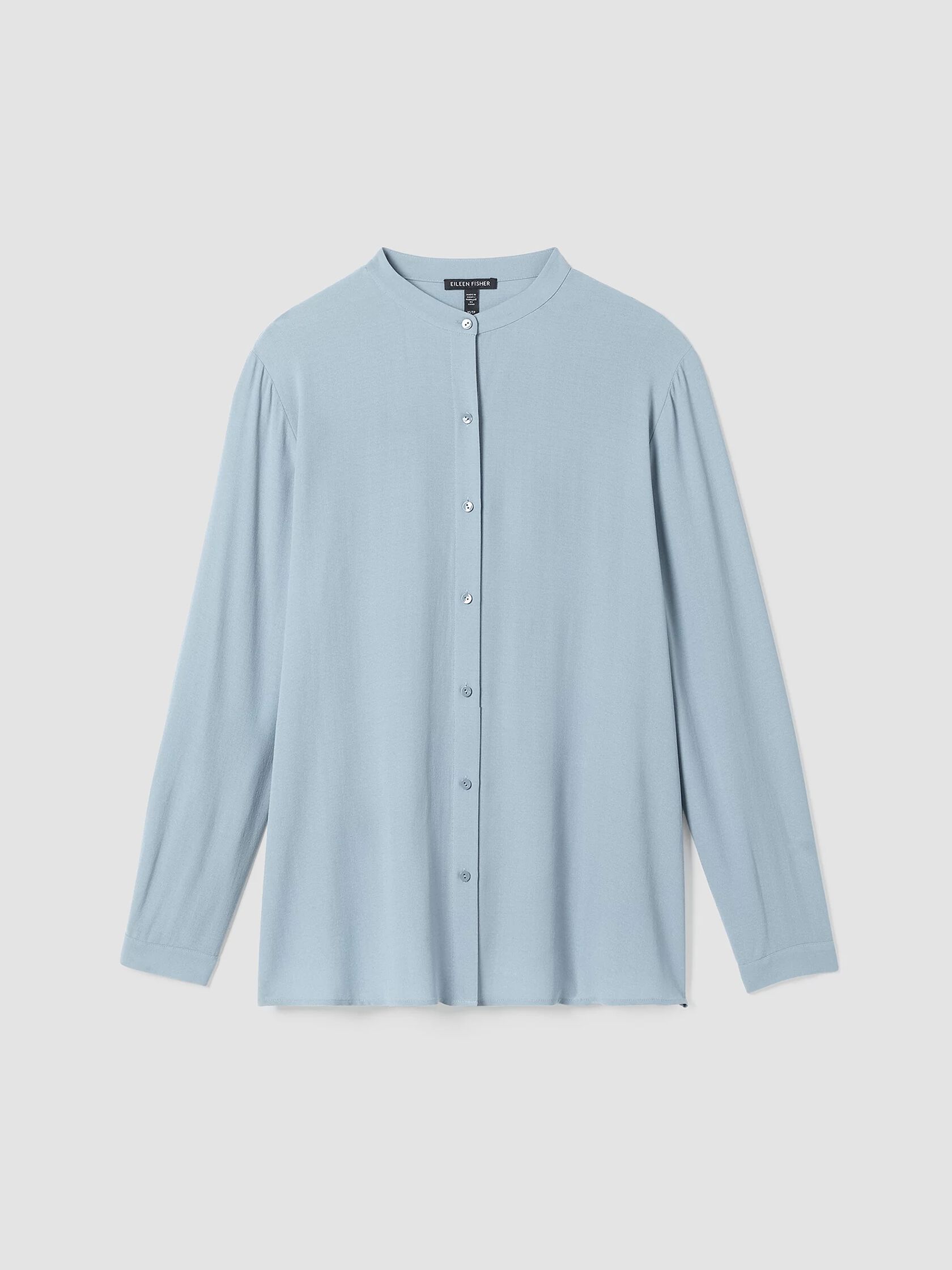 Silk Georgette Crepe Mandarin Collar Shirt