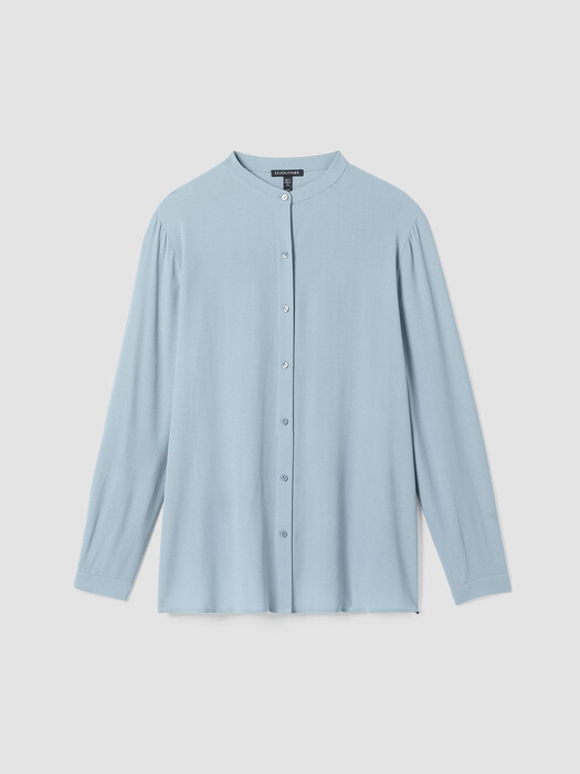 Silk Georgette Crepe Mandarin Collar Shirt