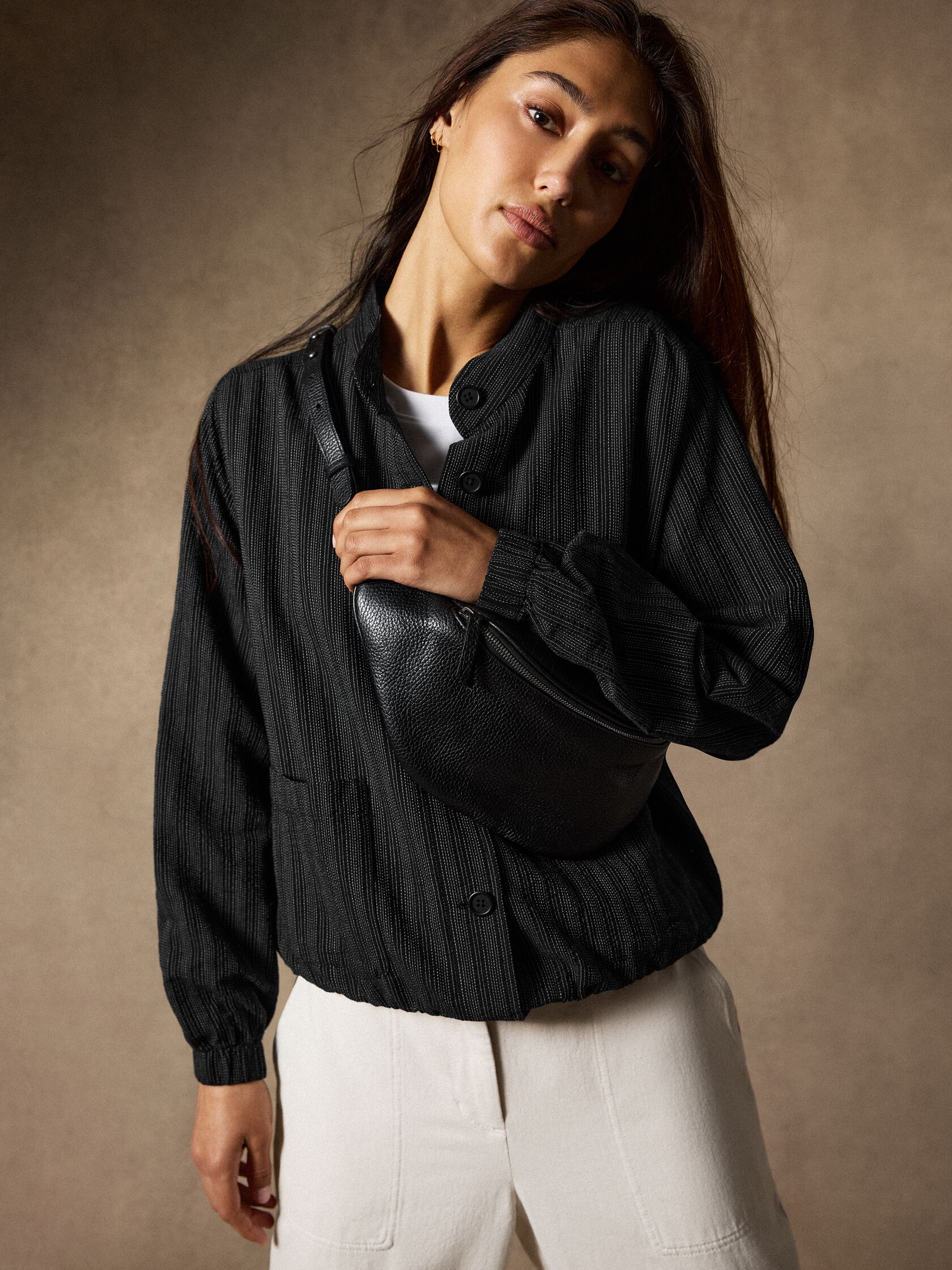 Cotton Blend Stripe Stitch Flight Jacket