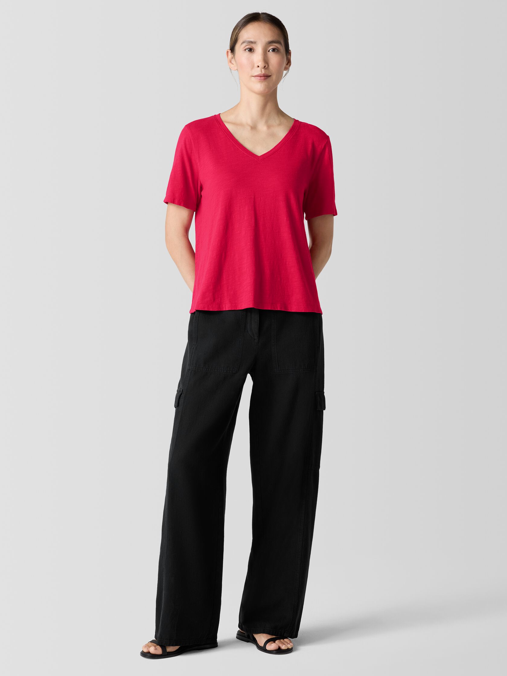 Organic Cotton Slubby Jersey V-Neck Tee