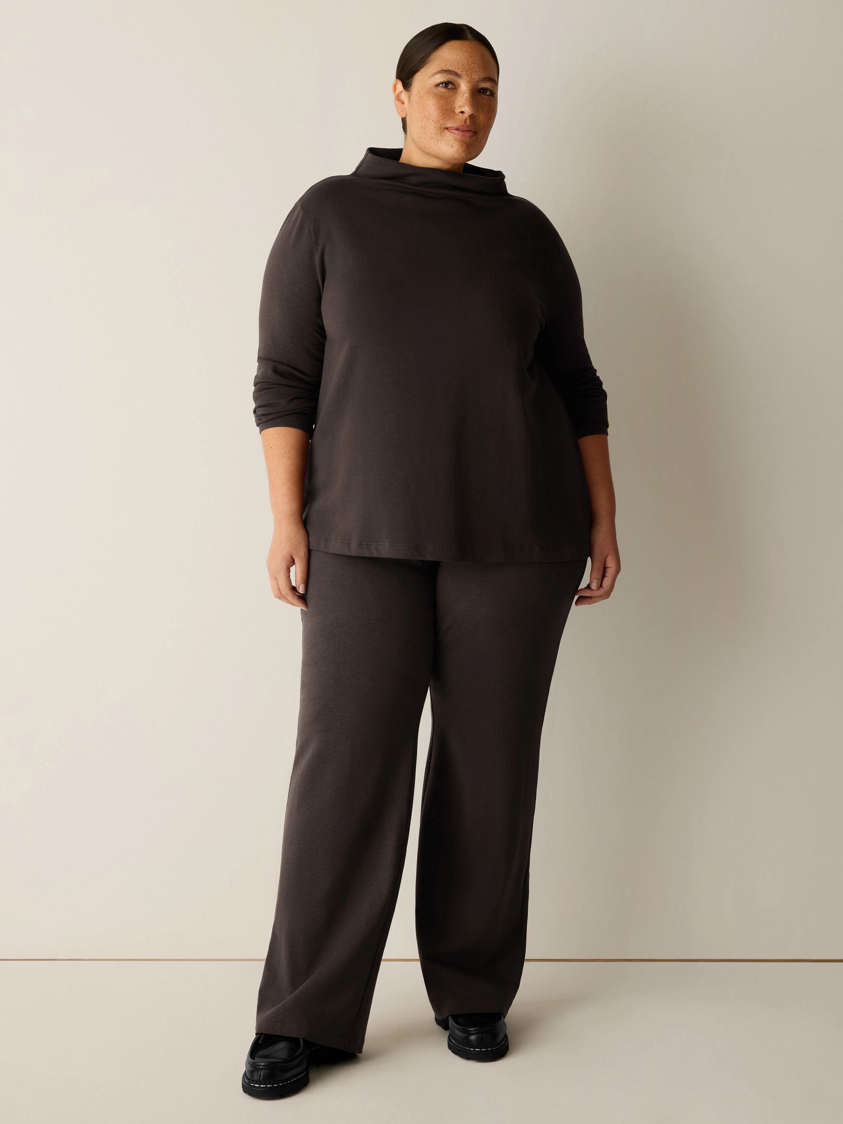 Cozy Brushed Terry Hug Funnel Neck Top