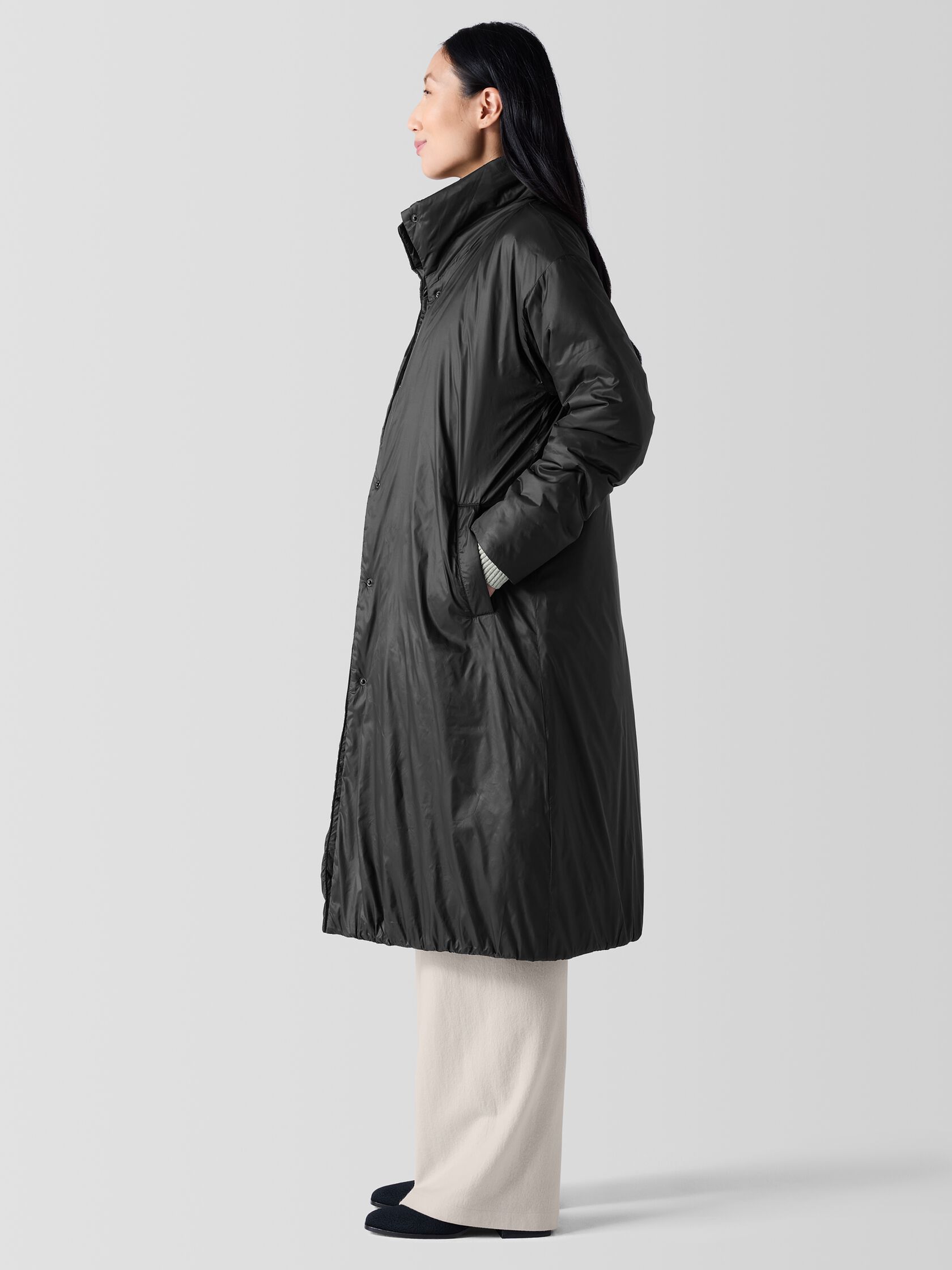 Eggshell Recycled Nylon Long Coat